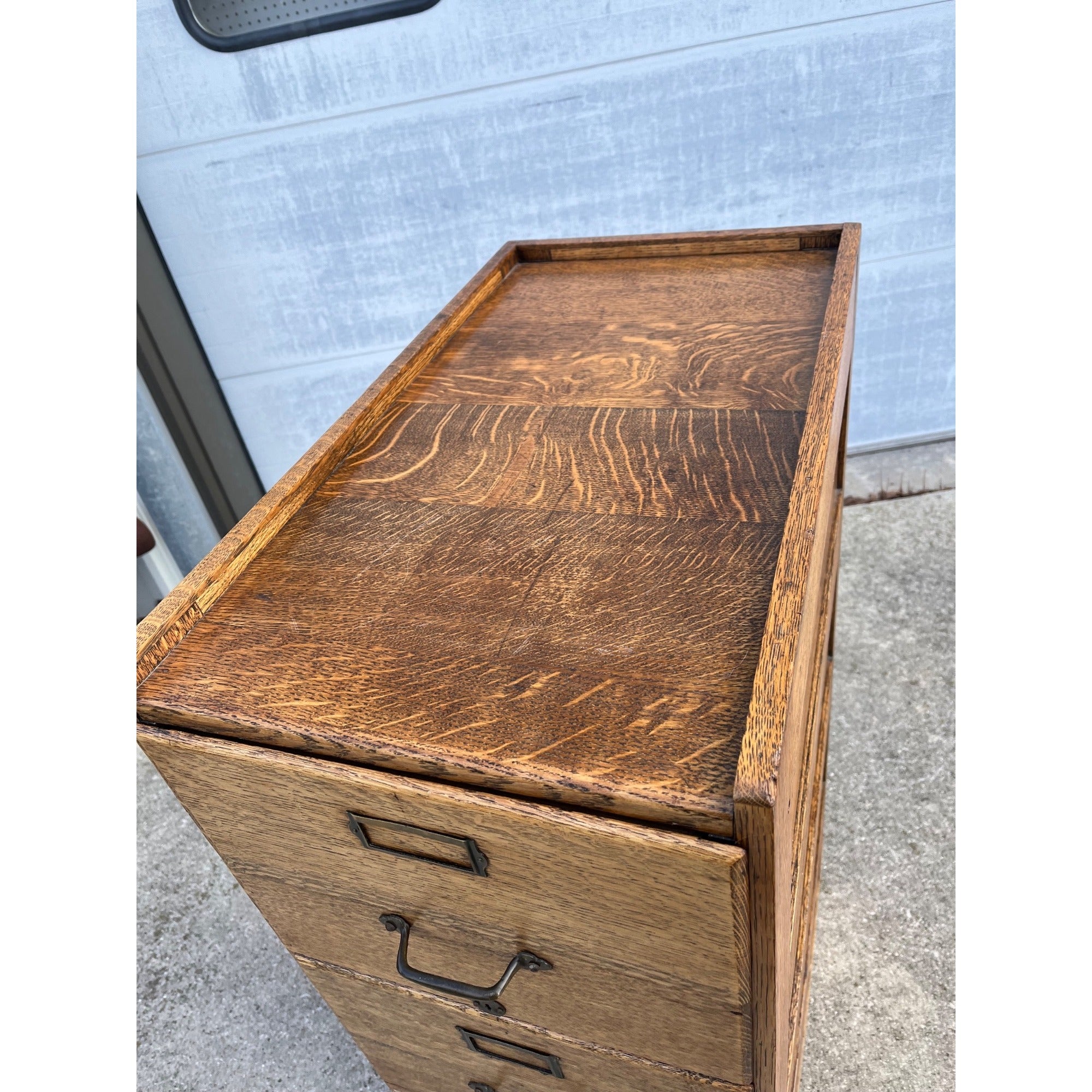 Antique Vintage Oak Wooden 4-Drawer Filing Cabinet File Storage