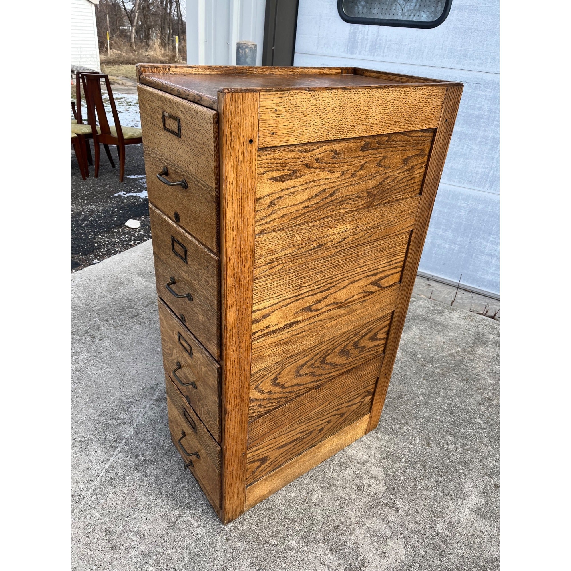 Antique Vintage Oak Wooden 4-Drawer Filing Cabinet File Storage