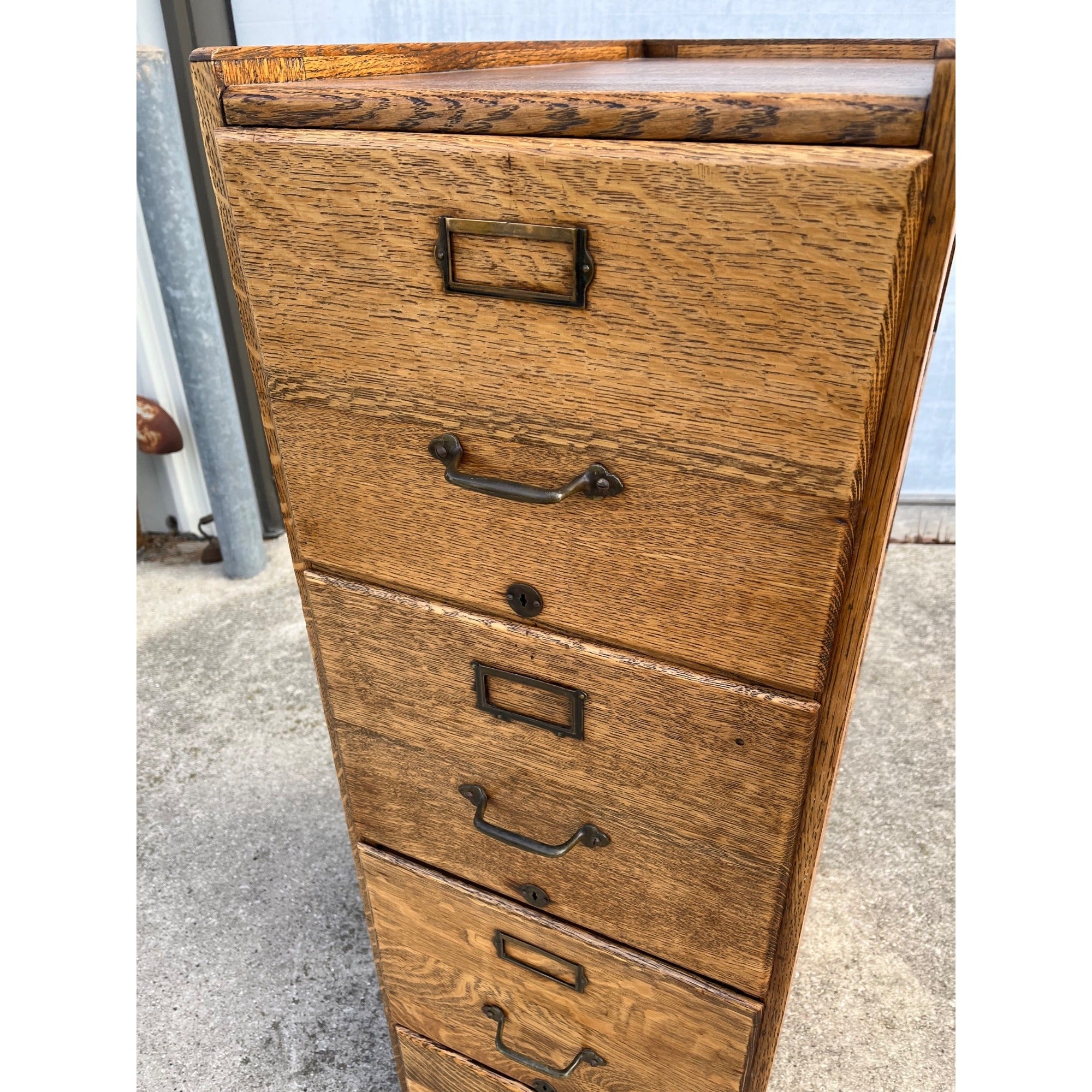 Antique Vintage Oak Wooden 4-Drawer Filing Cabinet File Storage
