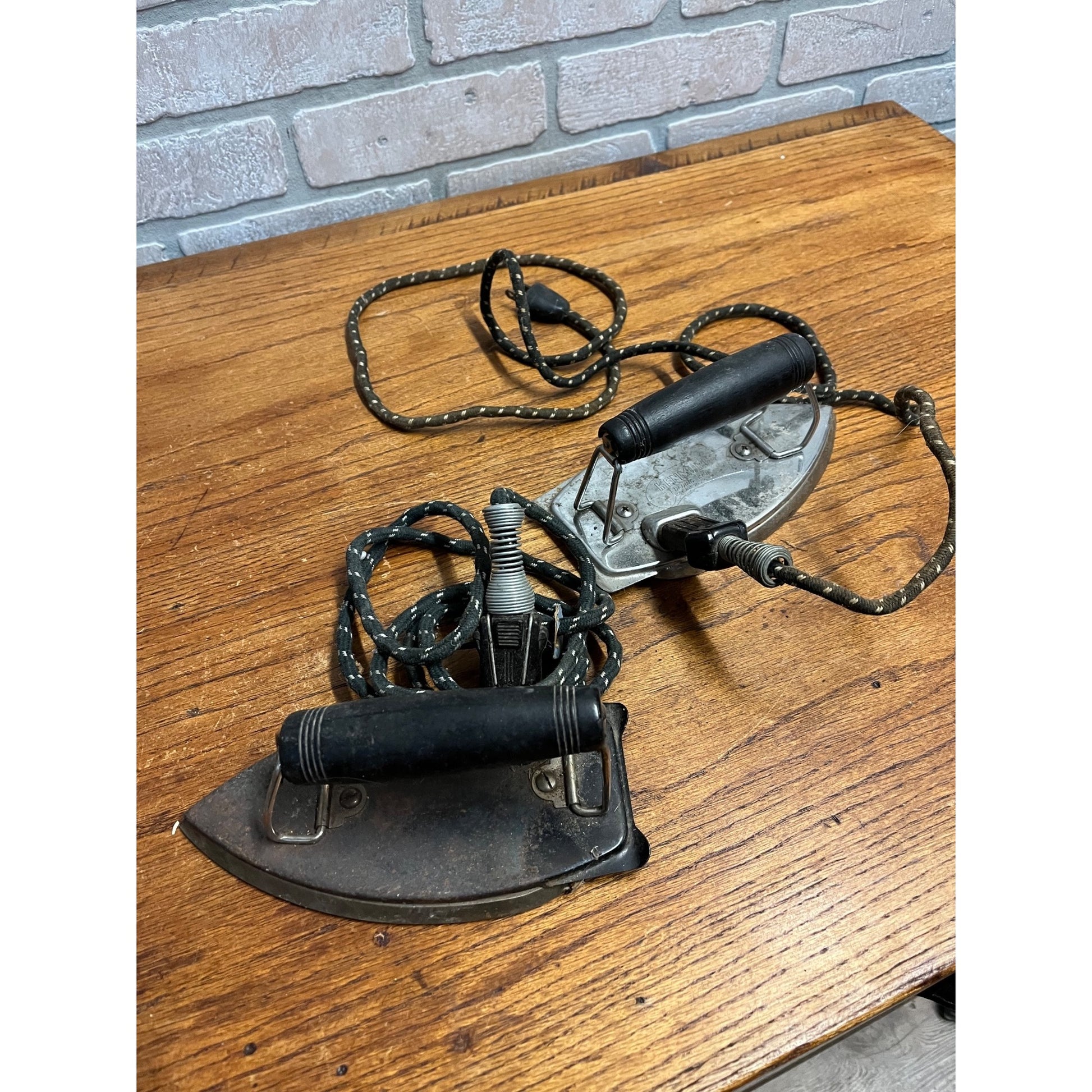 Vintage Lot (2) 1950s Folding Clothes Irons Kenmore & Heatmaster + Cords - AS-IS
