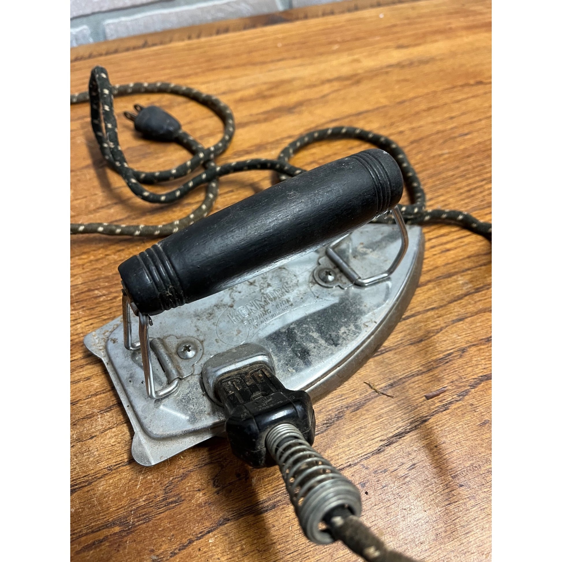 Vintage Lot (2) 1950s Folding Clothes Irons Kenmore & Heatmaster + Cords - AS-IS