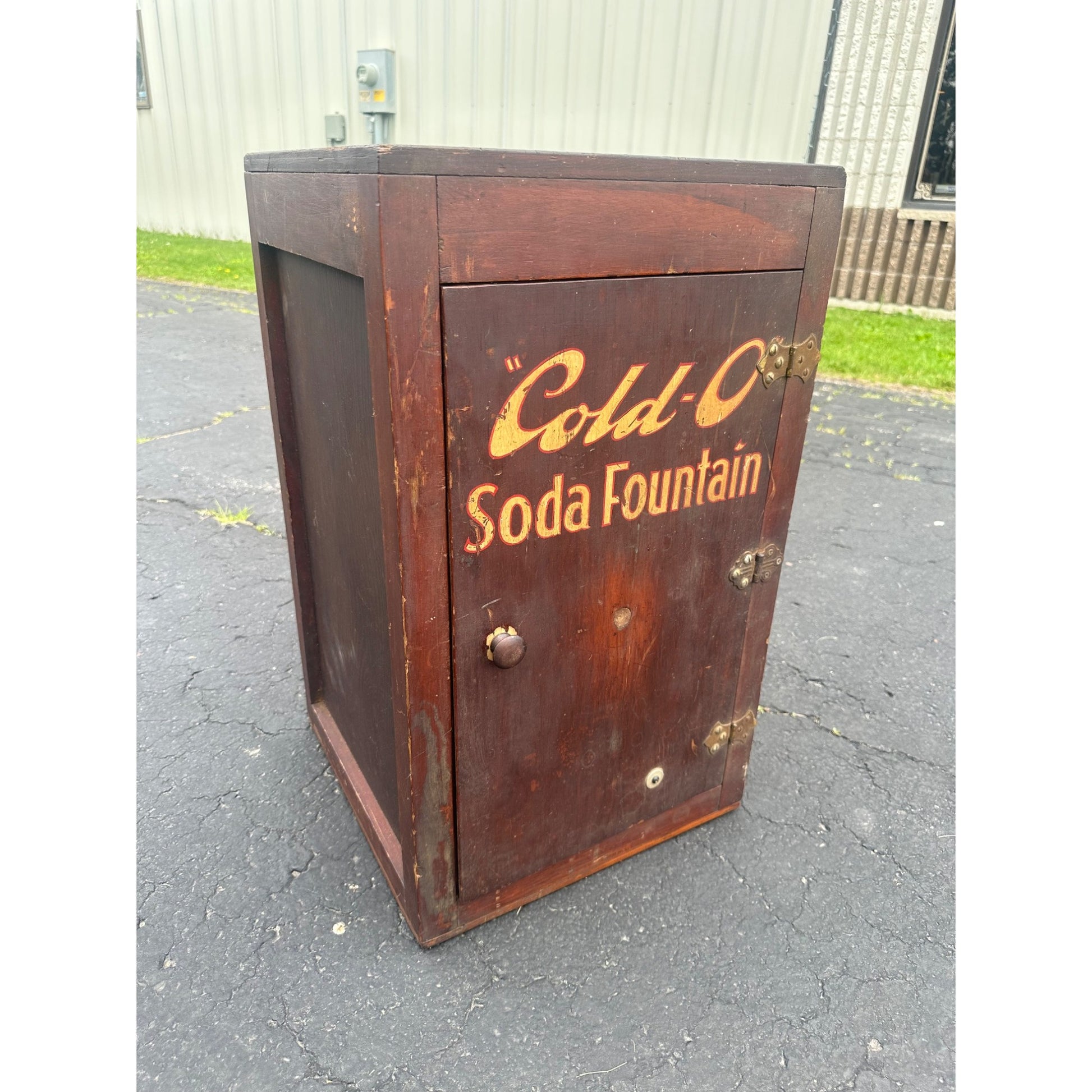 Vintage Early 1900s "Cold-O" Soda Fountain Wooden Cabinet Advertising Store Display
