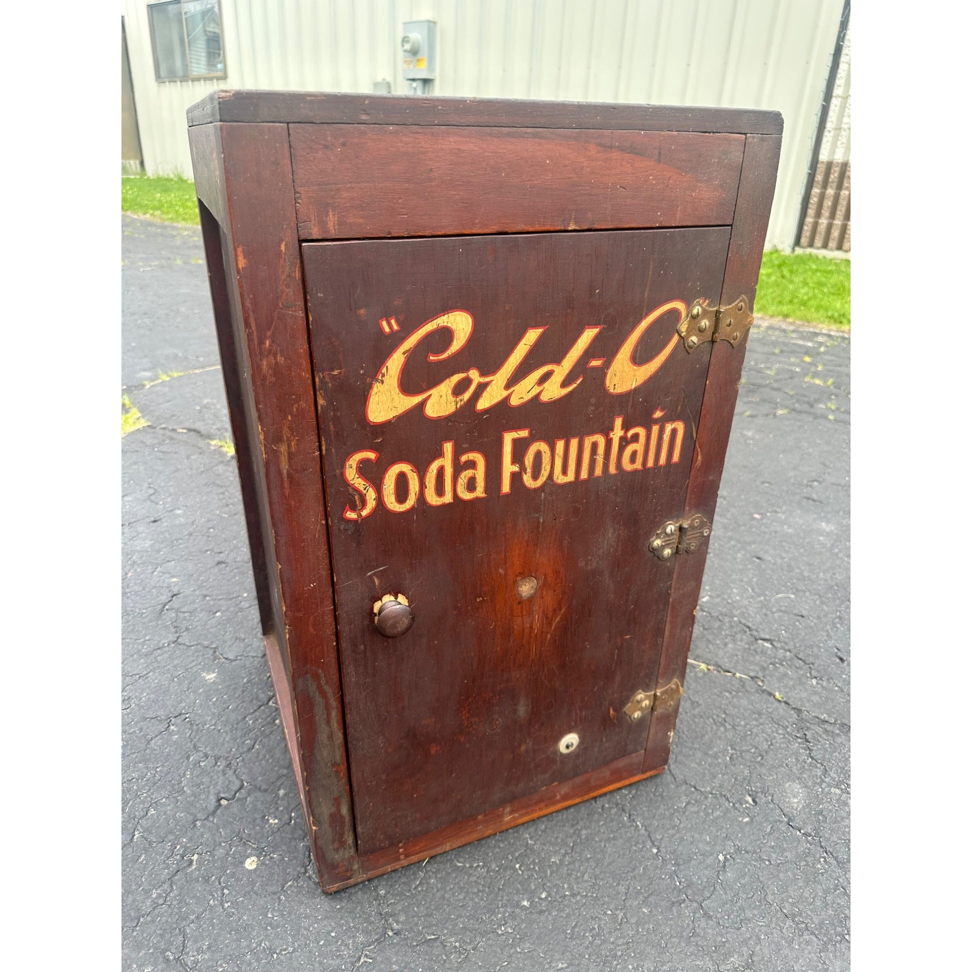 Vintage Early 1900s "Cold-O" Soda Fountain Wooden Cabinet Advertising Store Display