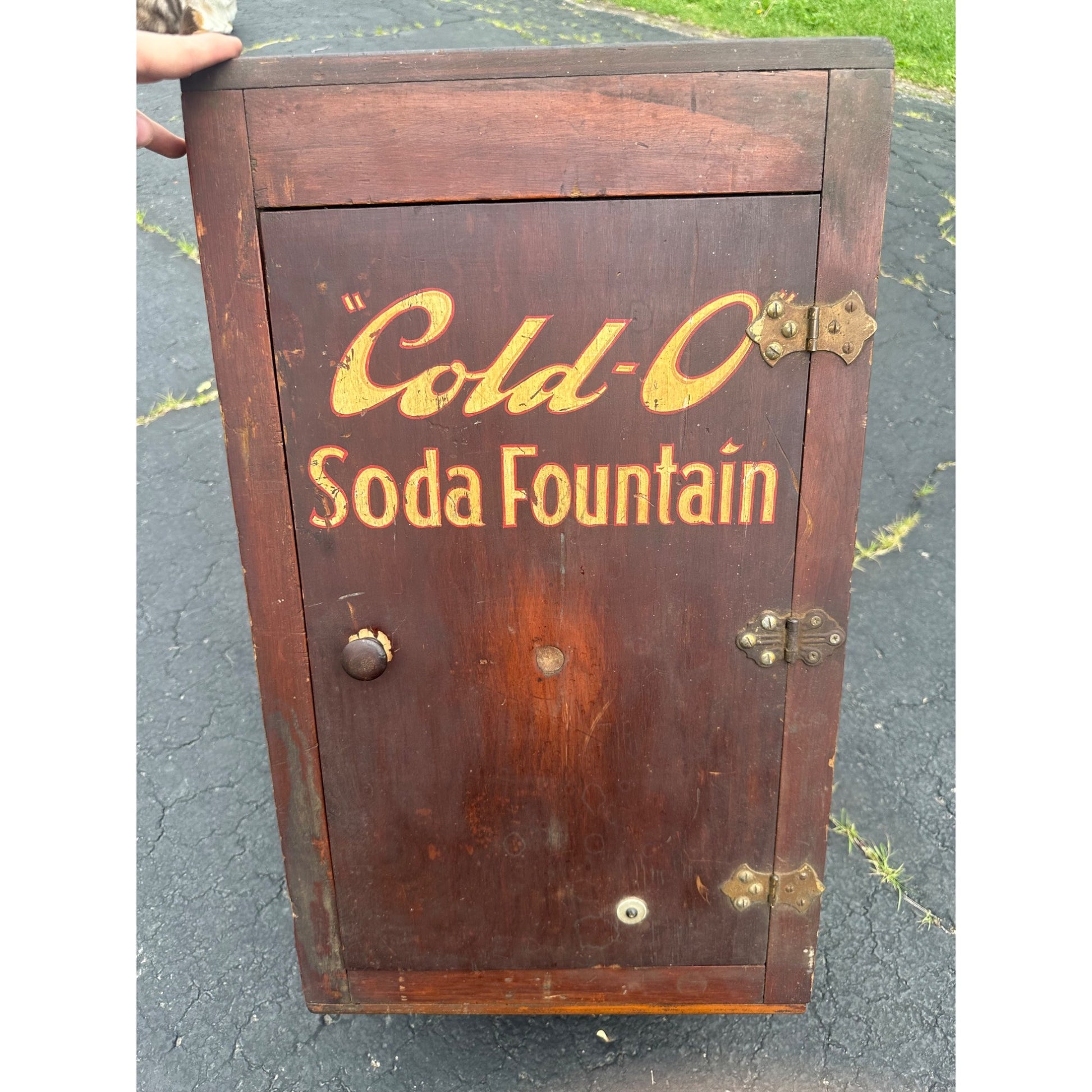 Vintage Early 1900s "Cold-O" Soda Fountain Wooden Cabinet Advertising Store Display
