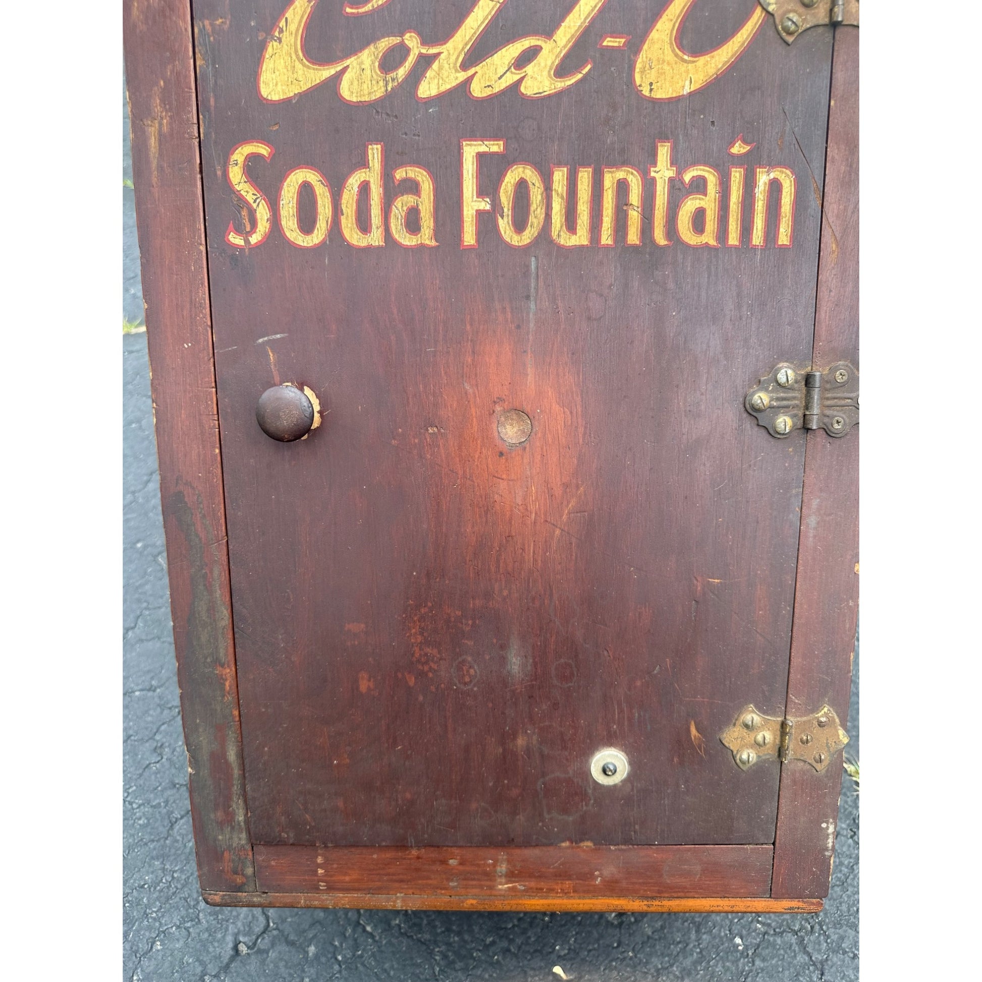 Vintage Early 1900s "Cold-O" Soda Fountain Wooden Cabinet Advertising Store Display