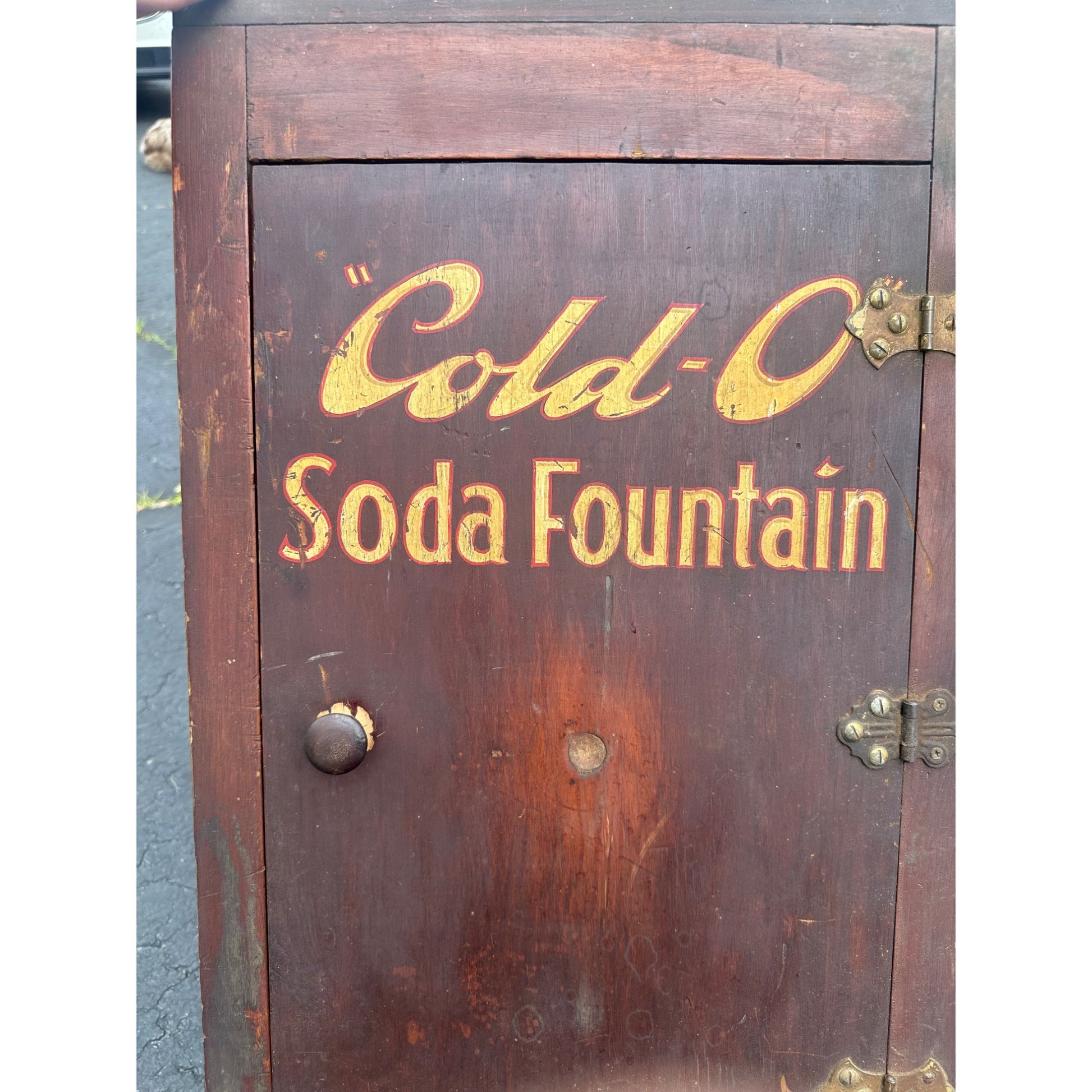 Vintage Early 1900s "Cold-O" Soda Fountain Wooden Cabinet Advertising Store Display