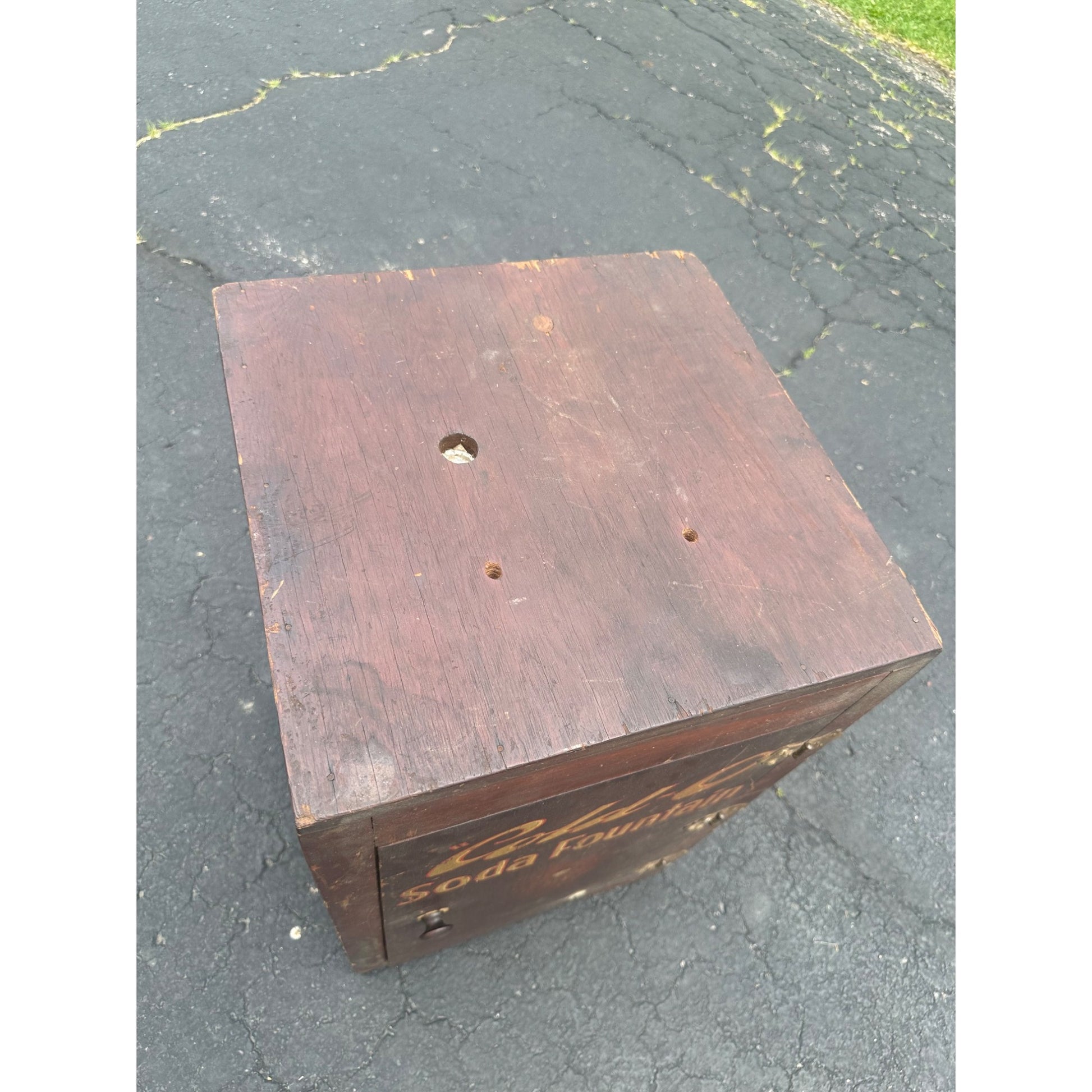 Vintage Early 1900s "Cold-O" Soda Fountain Wooden Cabinet Advertising Store Display