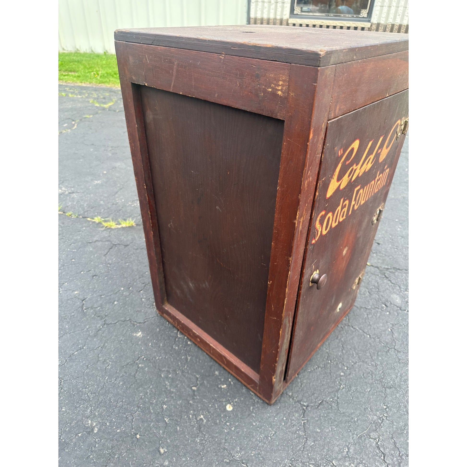 Vintage Early 1900s "Cold-O" Soda Fountain Wooden Cabinet Advertising Store Display