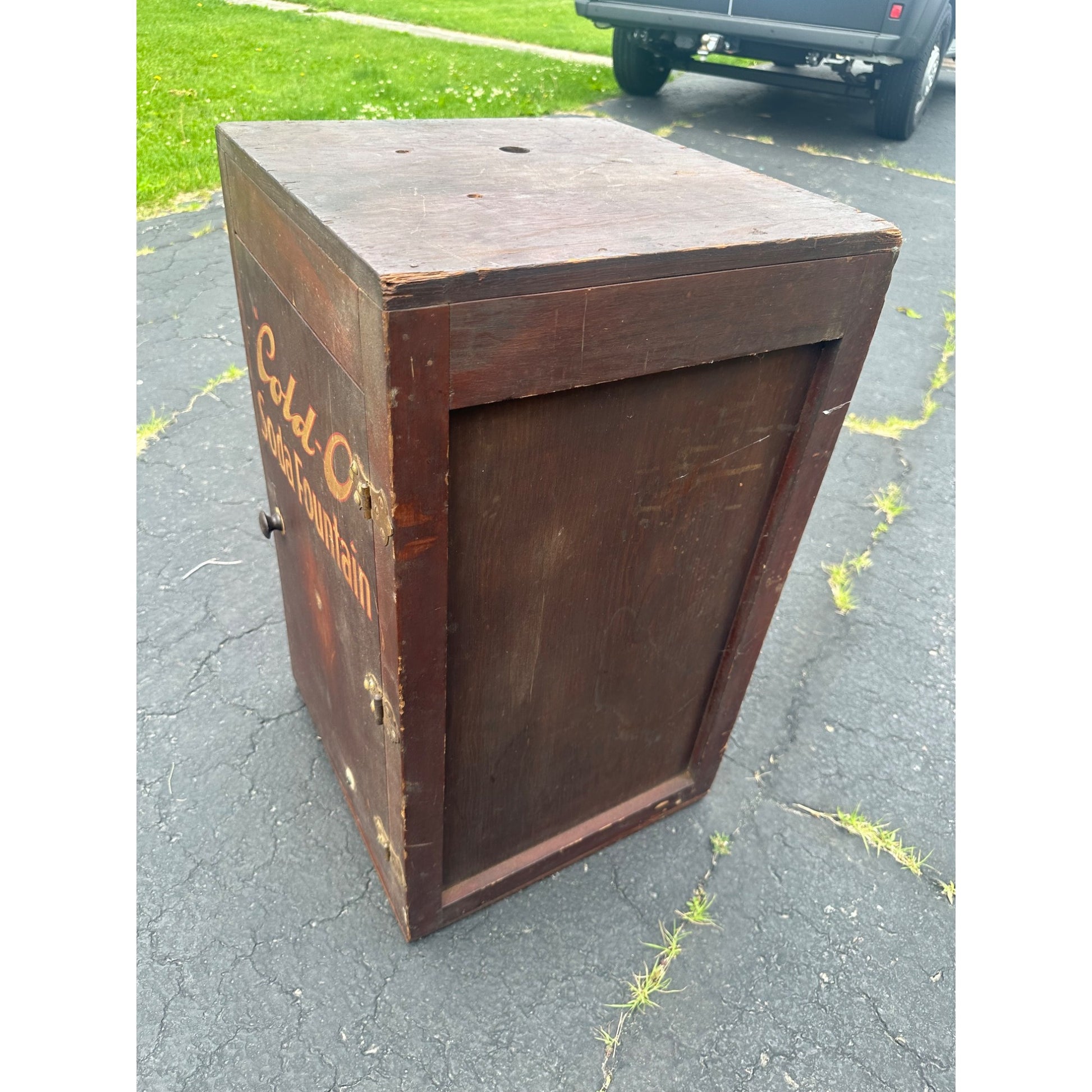 Vintage Early 1900s "Cold-O" Soda Fountain Wooden Cabinet Advertising Store Display