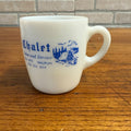 Vintage Waupun Wis Chalet Advertising Milk Glass Mug Coffee Cup