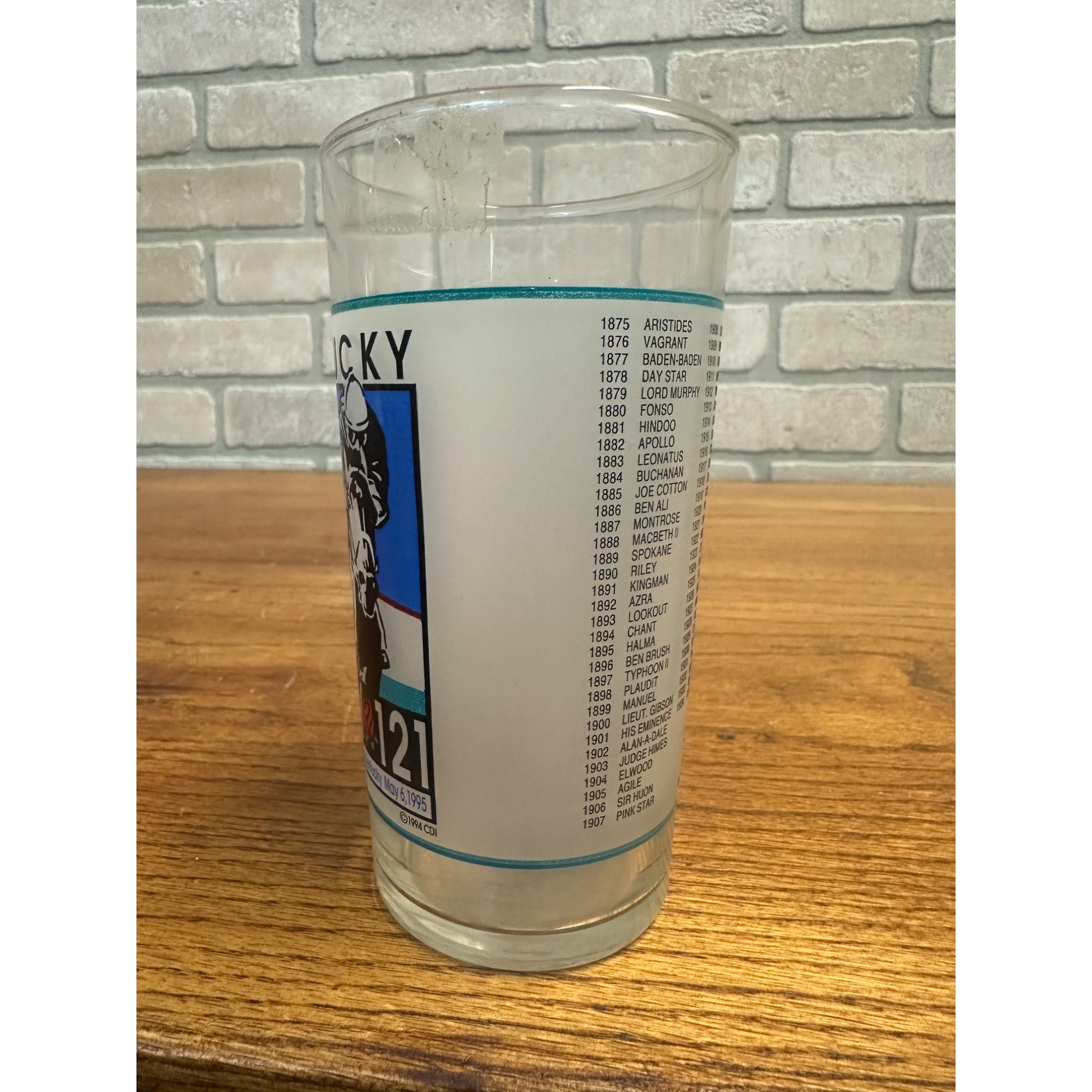121th Kentucky Derby Churchill Downs Mint Julep Drinking Glass 1995