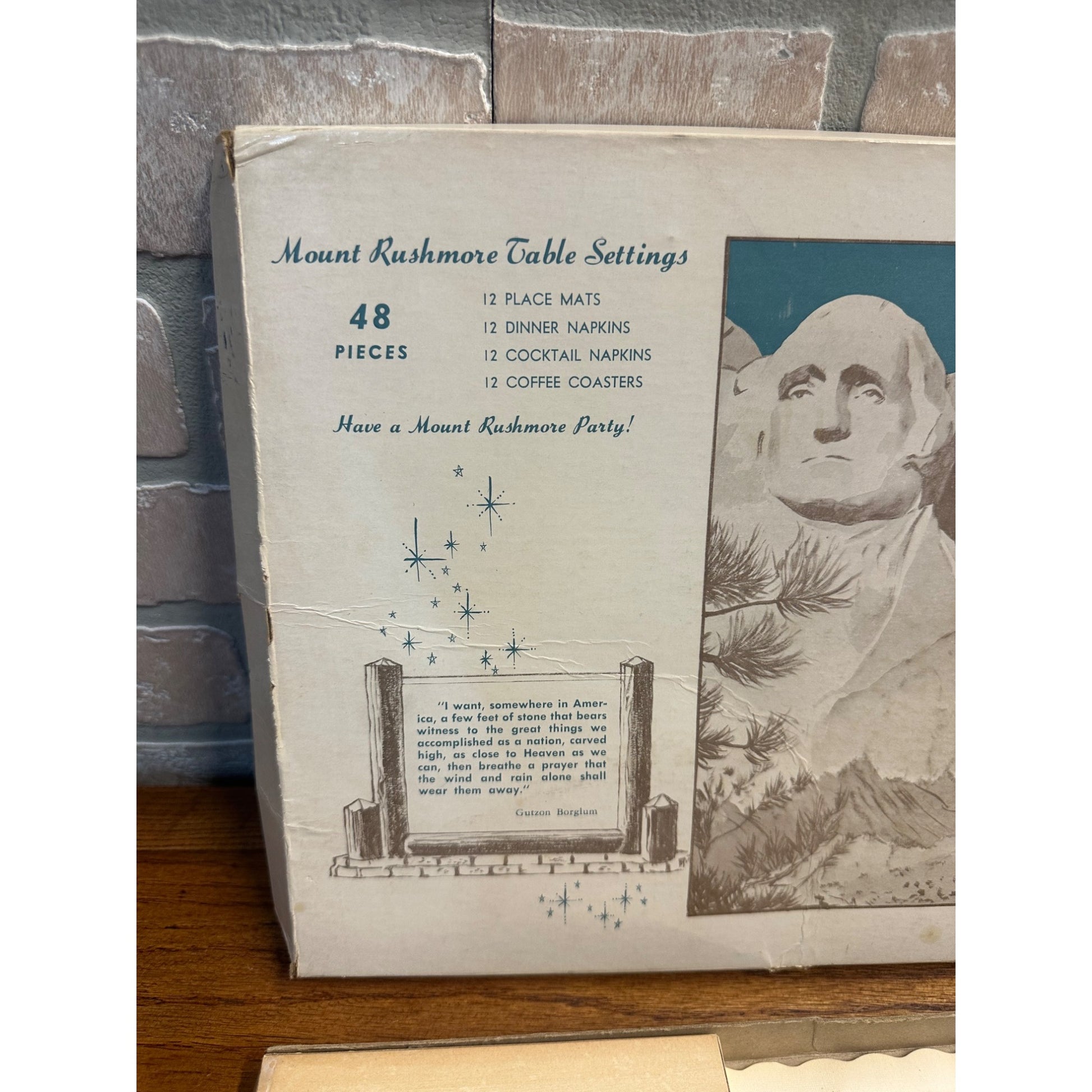 Vintage Mount Rushmore Table Settings Burgess Co. w/ Box Napkins Coasters ++