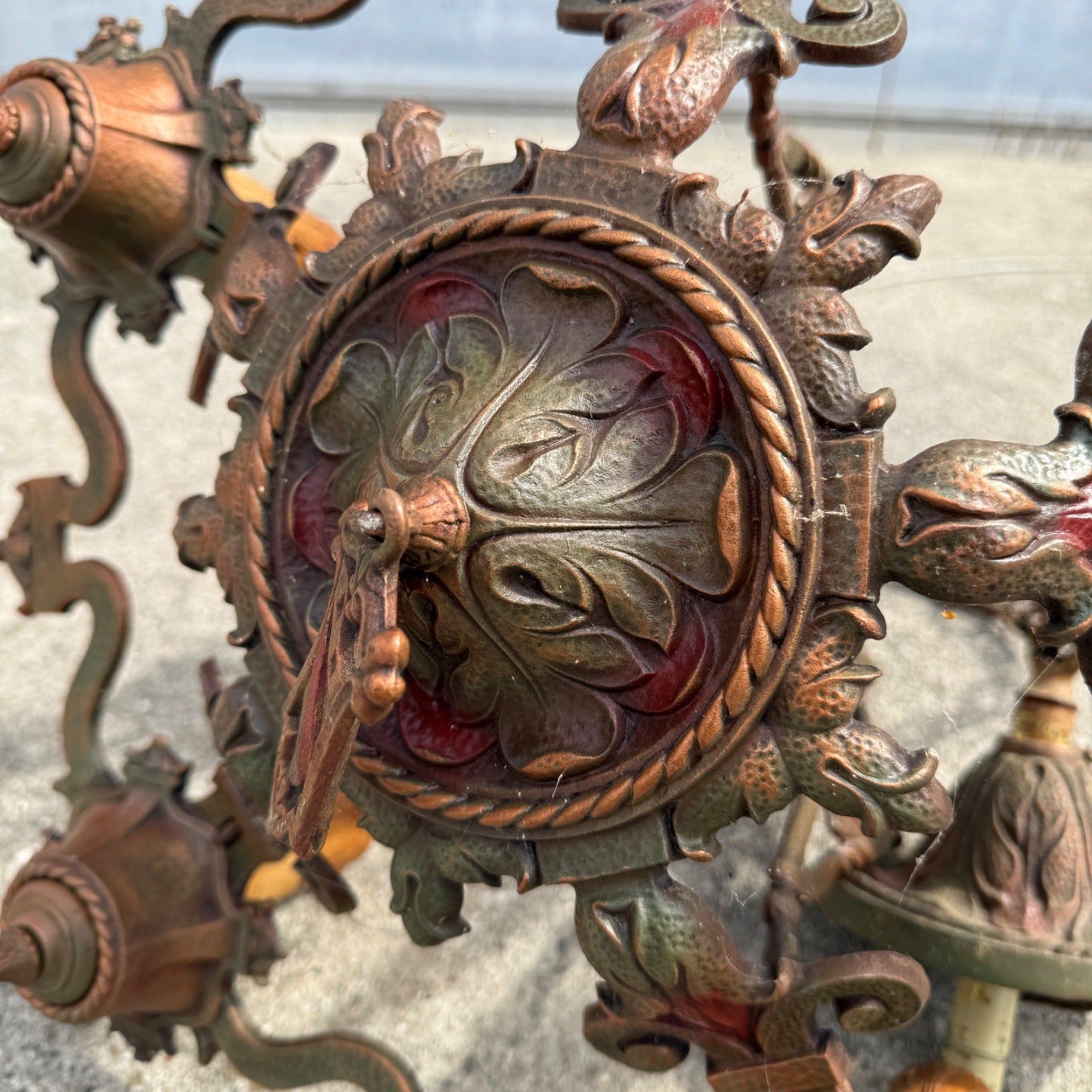 Antique Art Nouveau Victorian Hanging Ceiling Light Candlestick Fixture Chandelier 5-Bulb