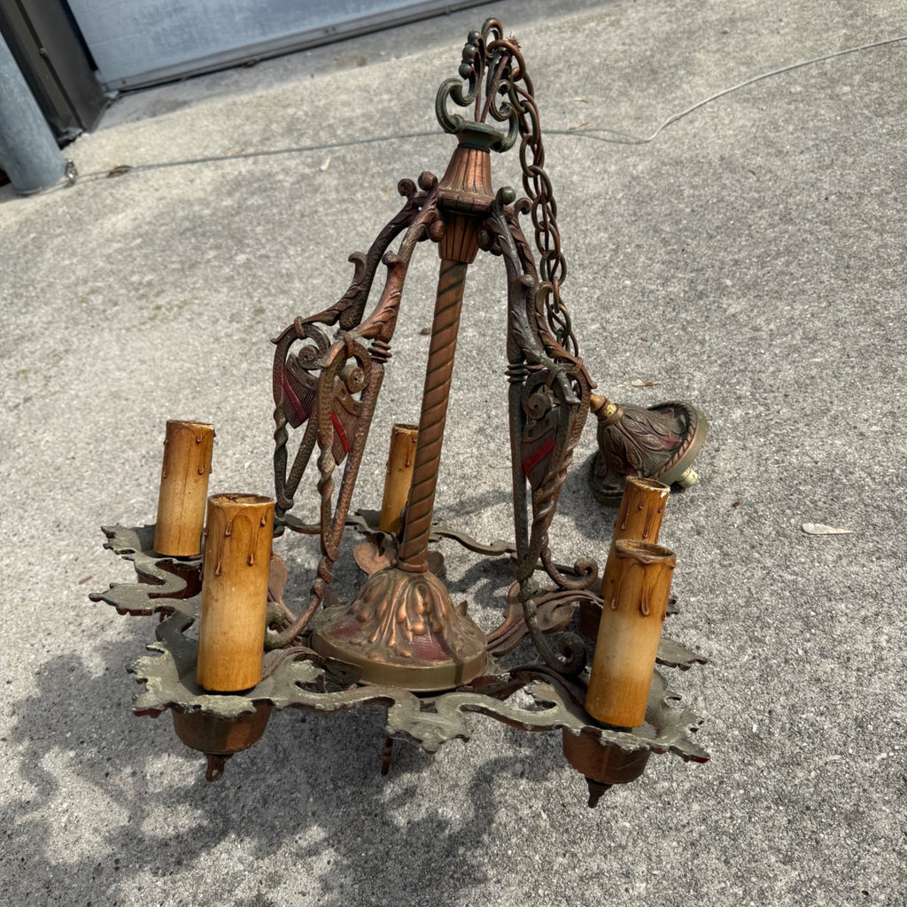 Antique Art Nouveau Victorian Hanging Ceiling Light Candlestick Fixture Chandelier 5-Bulb