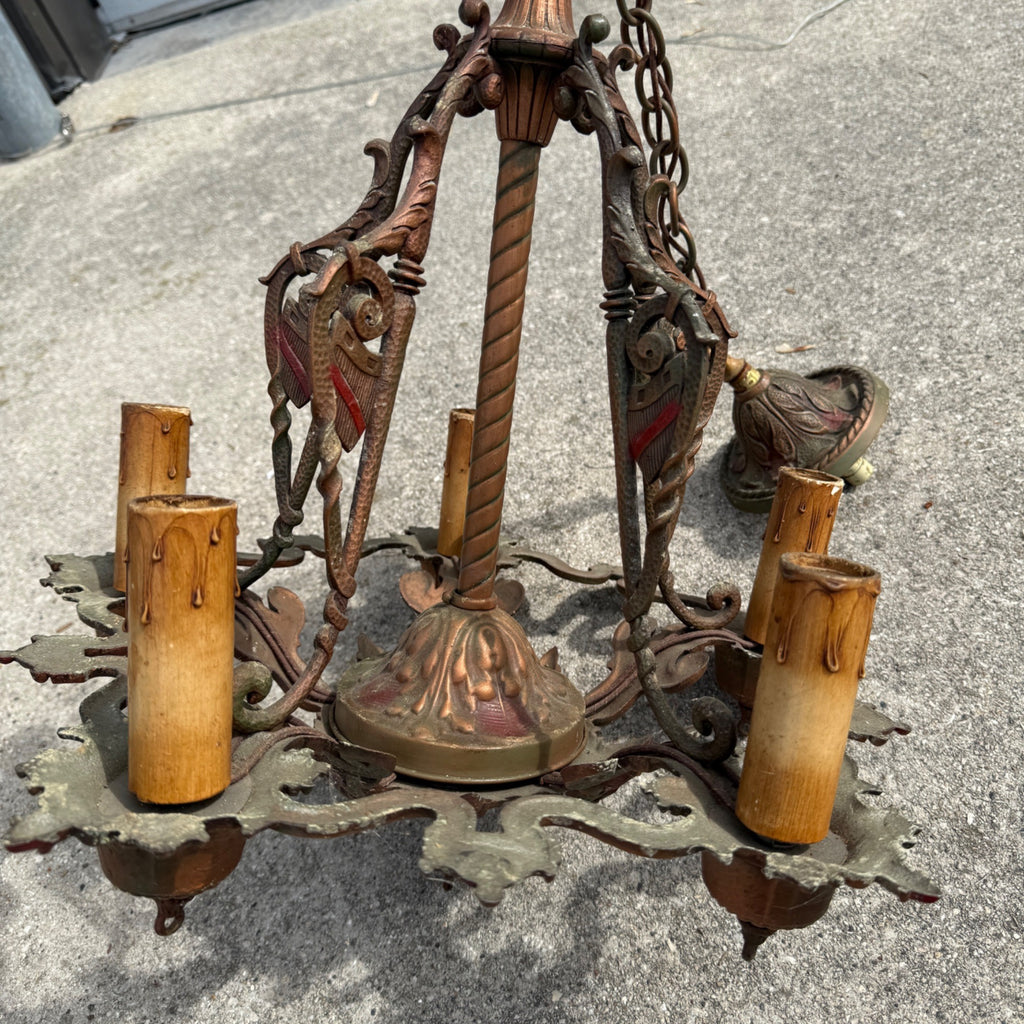 Antique Art Nouveau Victorian Hanging Ceiling Light Candlestick Fixture Chandelier 5-Bulb