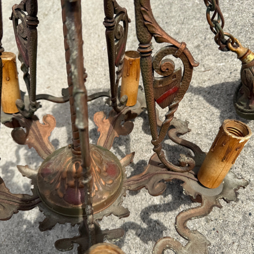 Antique Art Nouveau Victorian Hanging Ceiling Light Candlestick Fixture Chandelier 5-Bulb
