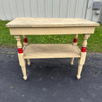 Antique Red & White Wooden Side Accent Table