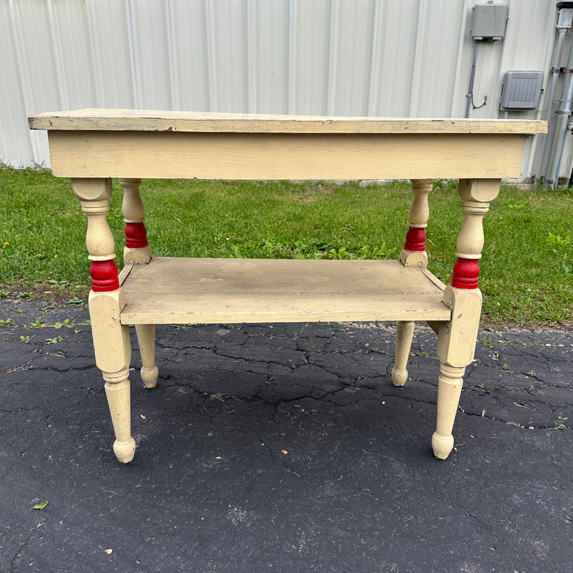Antique Red & White Wooden Side Accent Table