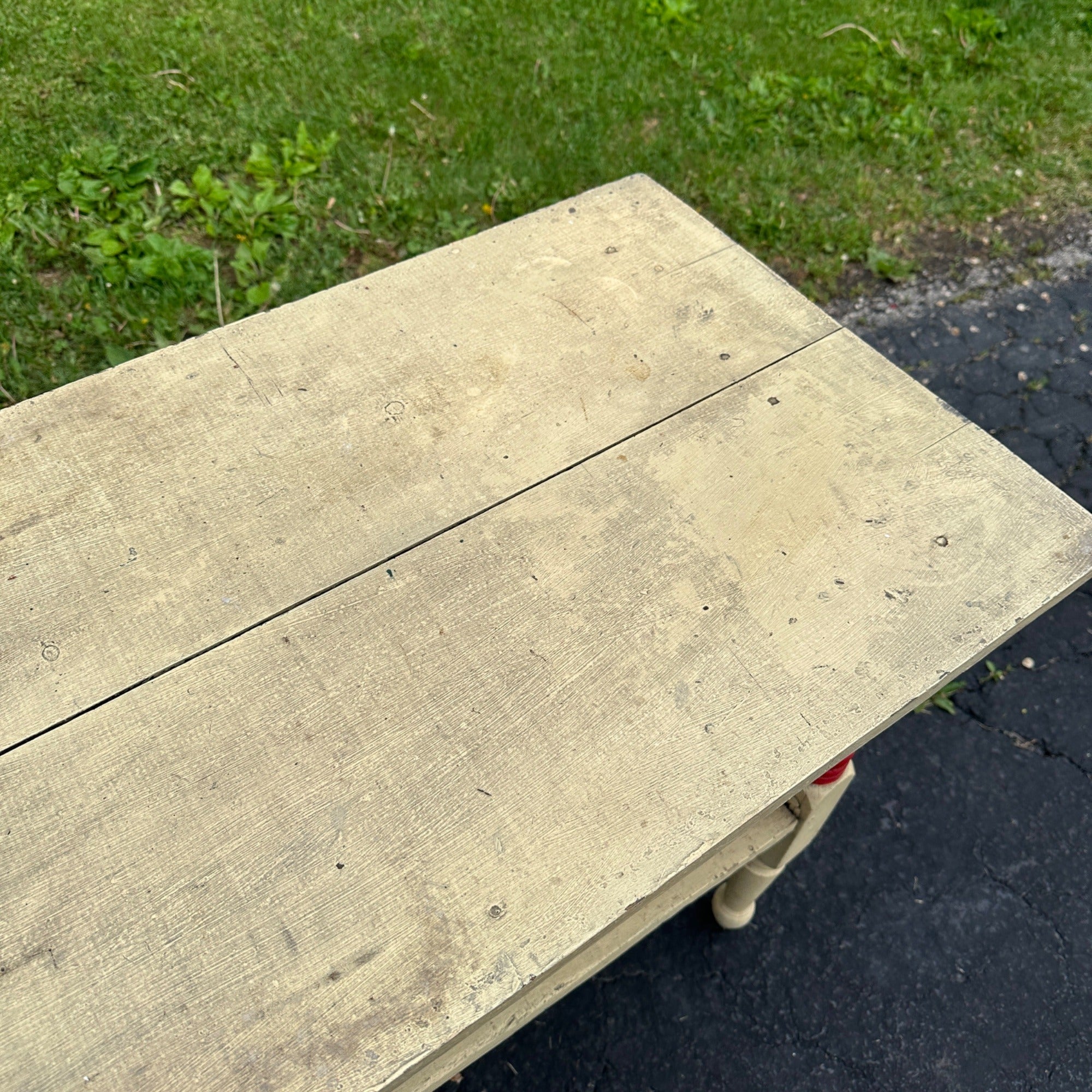 Antique Red & White Wooden Side Accent Table
