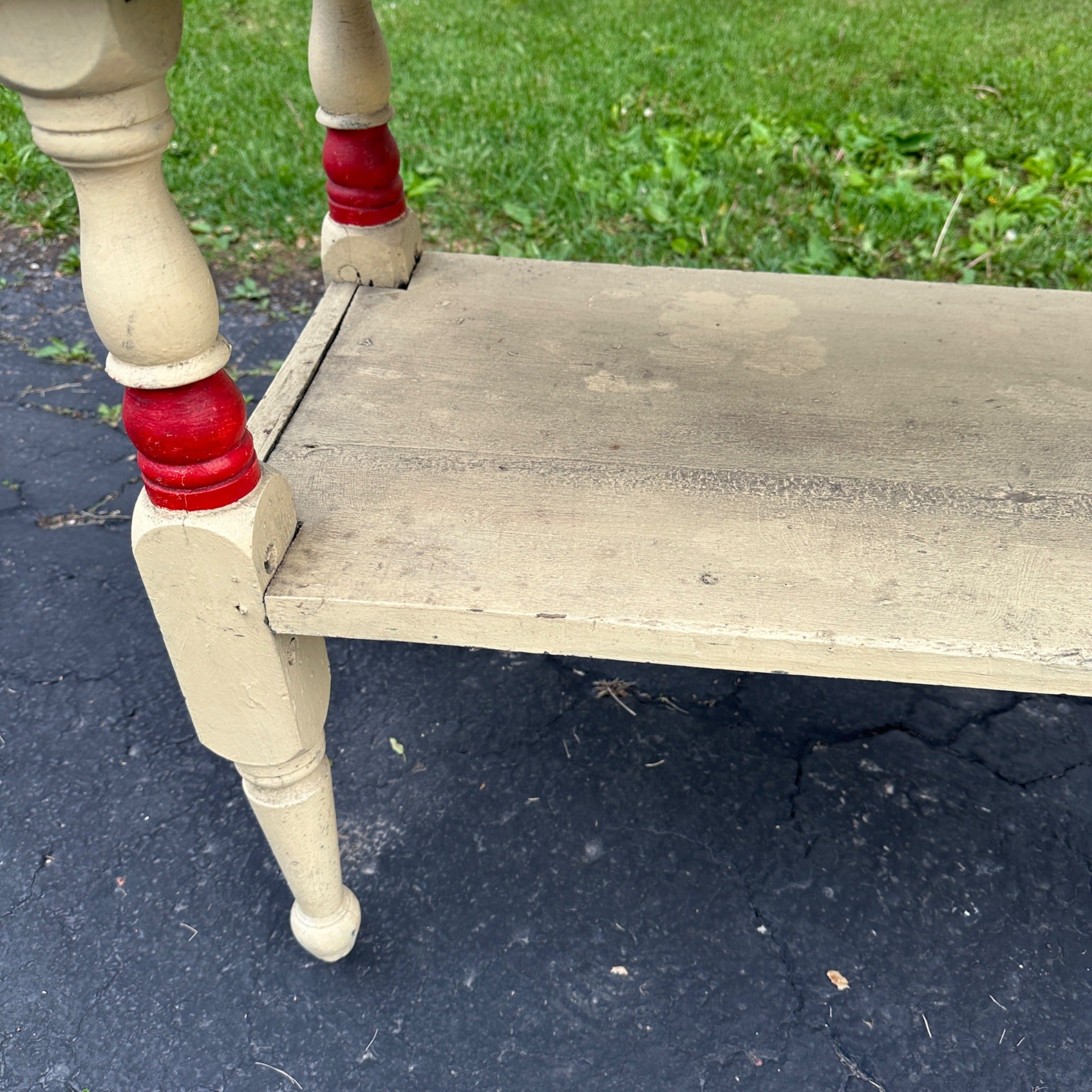 Antique Red & White Wooden Side Accent Table