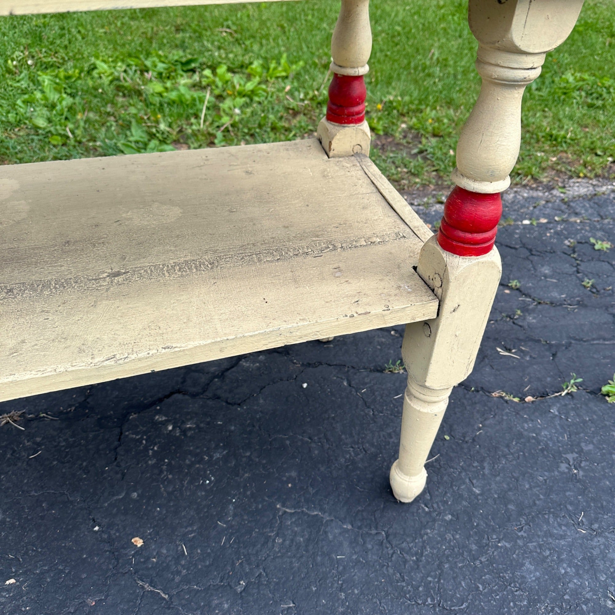Antique Red & White Wooden Side Accent Table