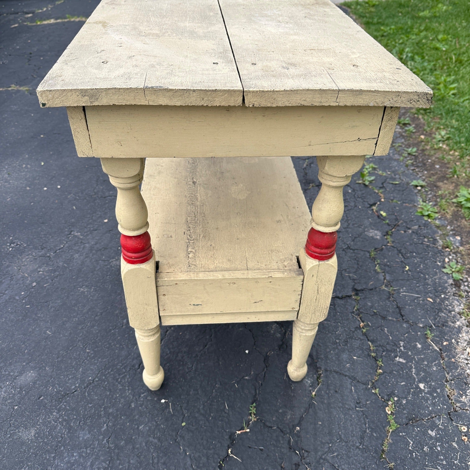 Antique Red & White Wooden Side Accent Table