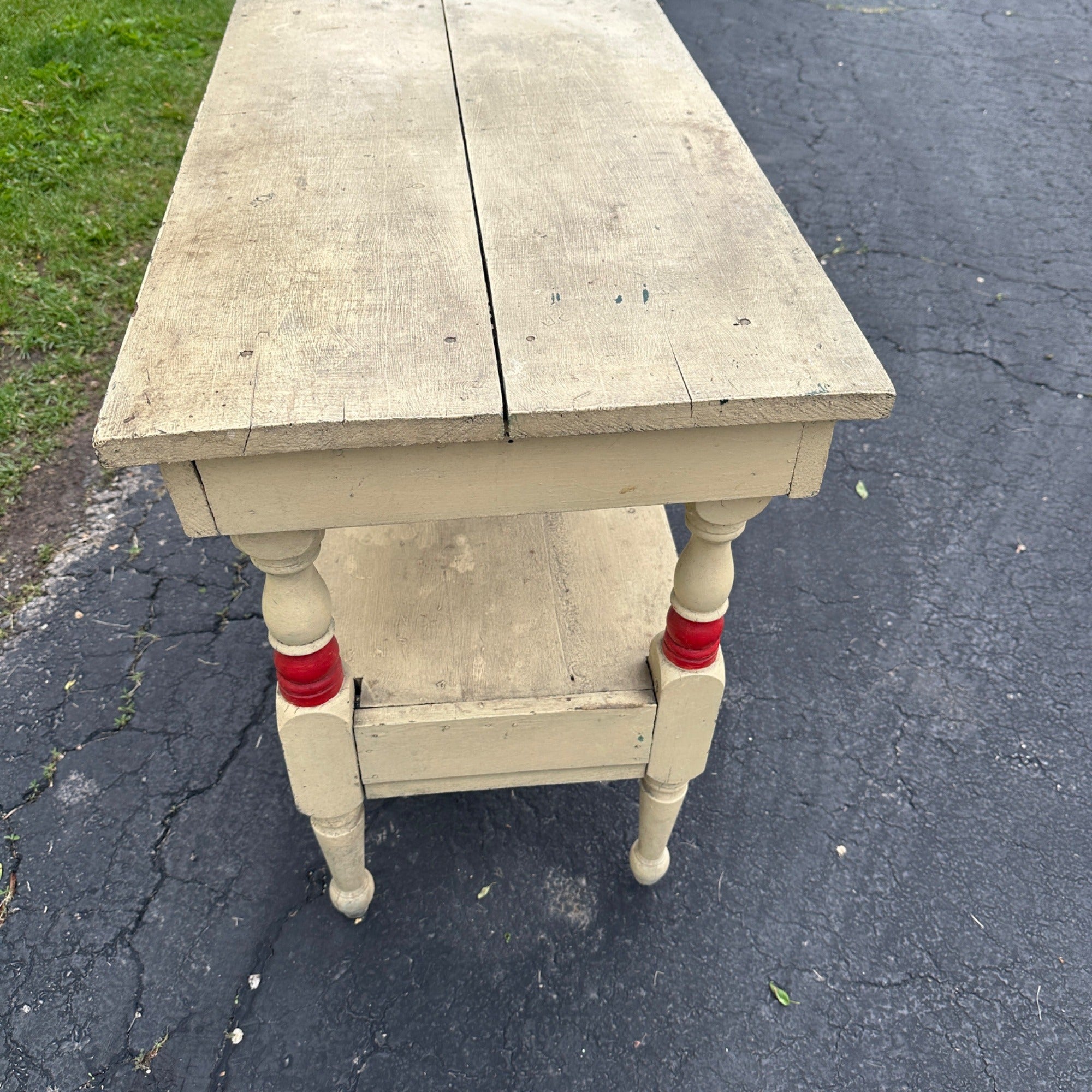 Antique Red & White Wooden Side Accent Table