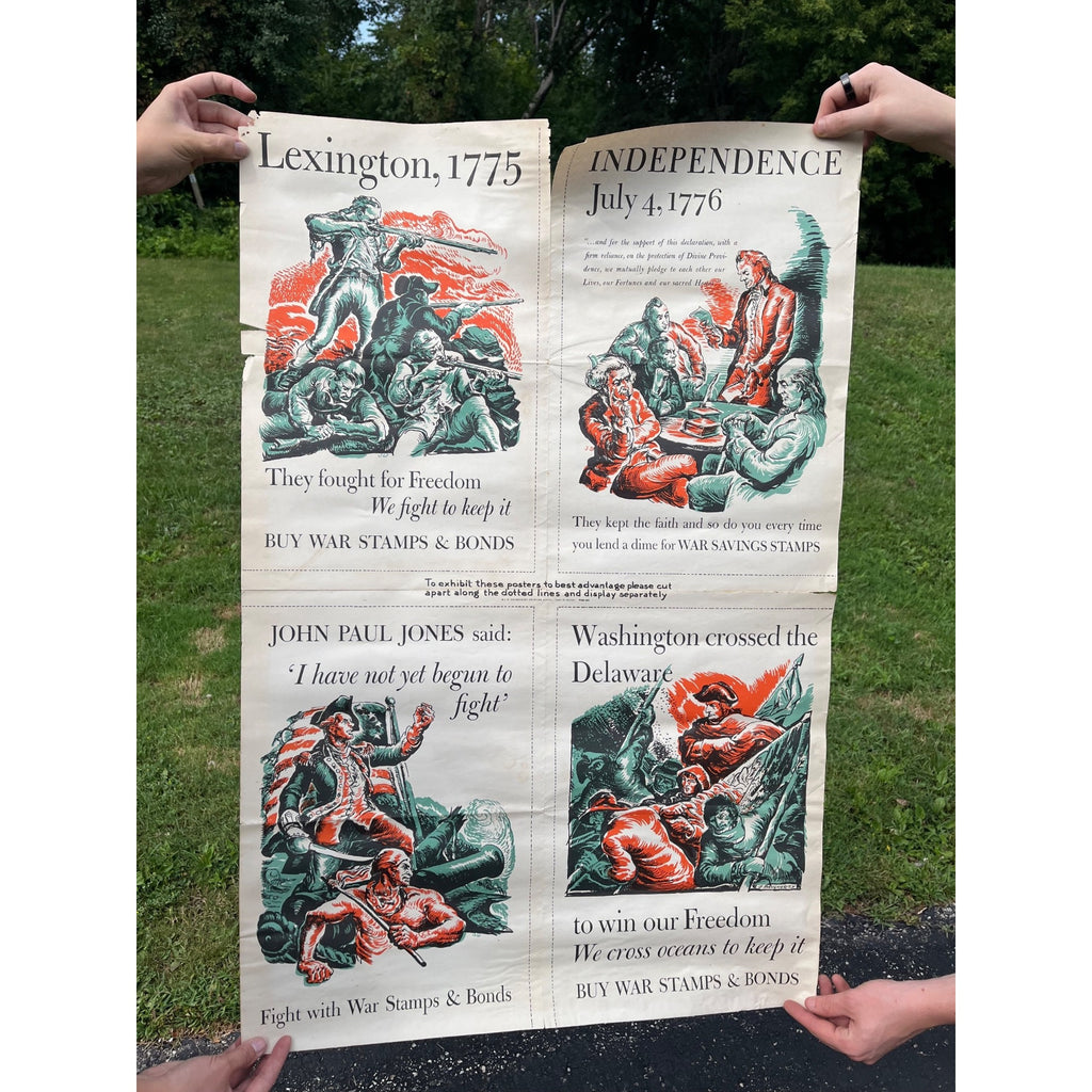 Original 1942 WWII War Bonds Poster - Lexington, Independence, Jones, Washington