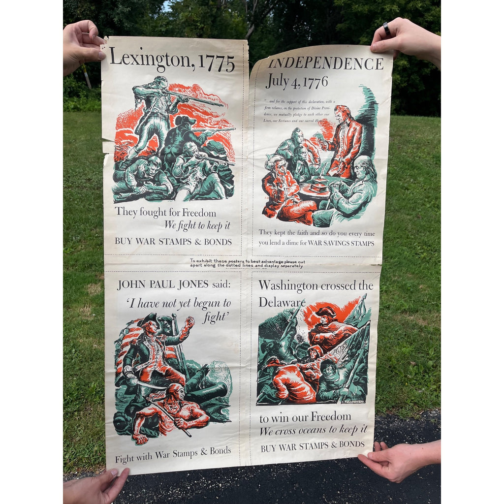 Original 1942 WWII War Bonds Poster - Lexington, Independence, Jones, Washington