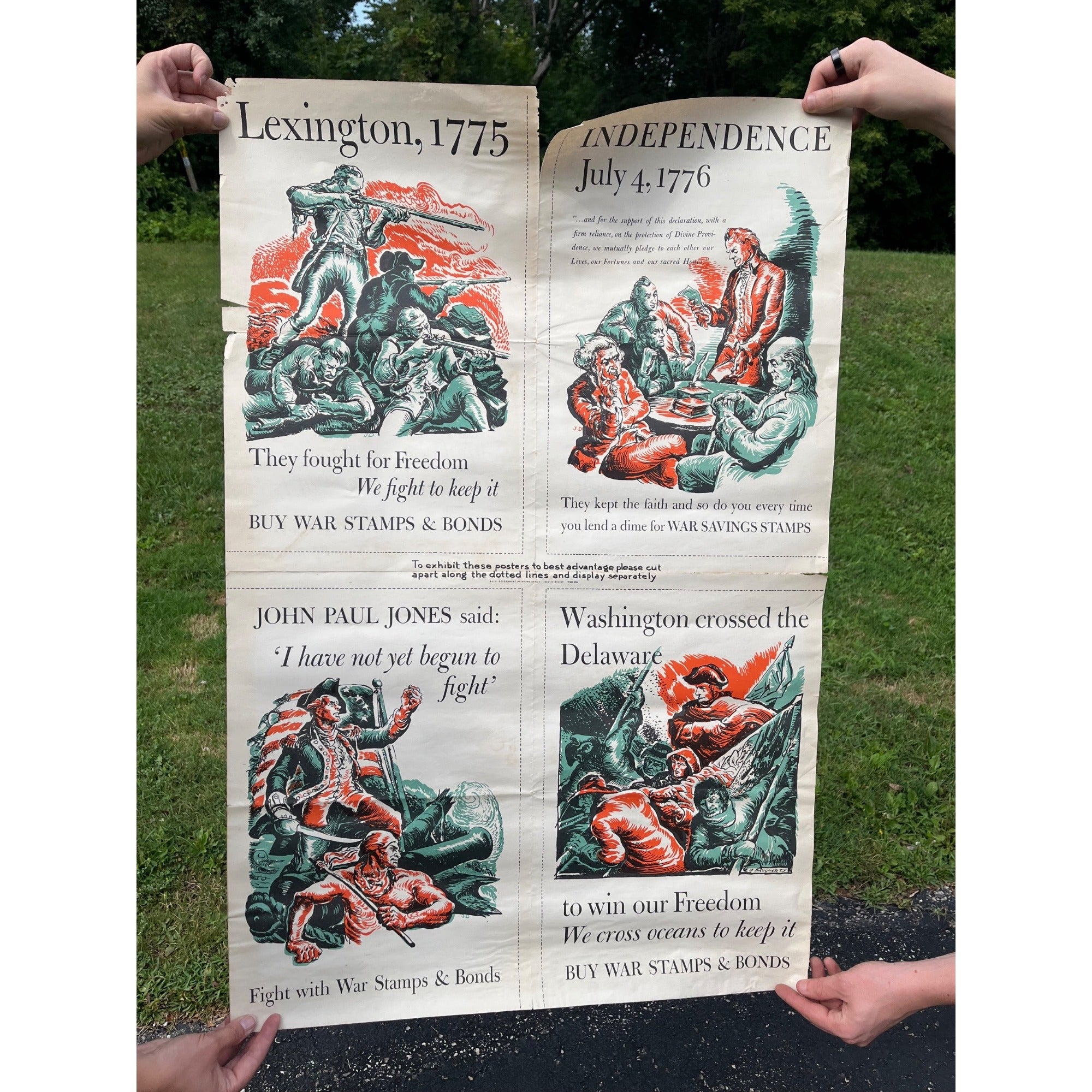 Original 1942 WWII War Bonds Poster - Lexington, Independence, Jones, Washington