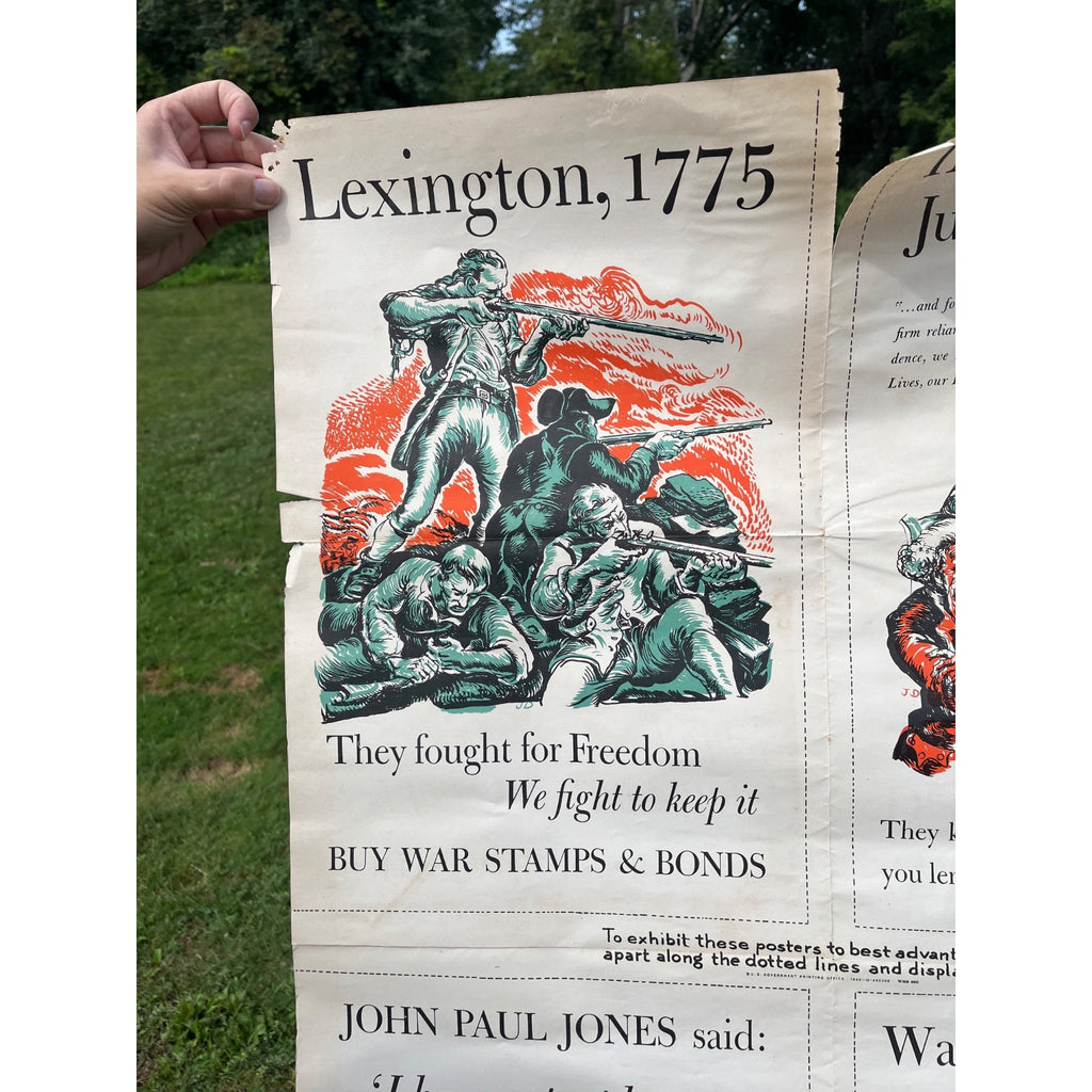 Original 1942 WWII War Bonds Poster - Lexington, Independence, Jones, Washington