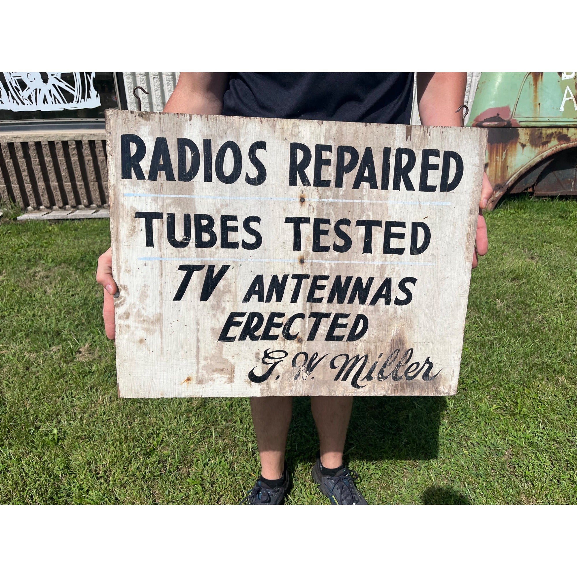 Vintage Radio Repair Tubes Tested Wooden Trade Hand Painted Sign Advertising