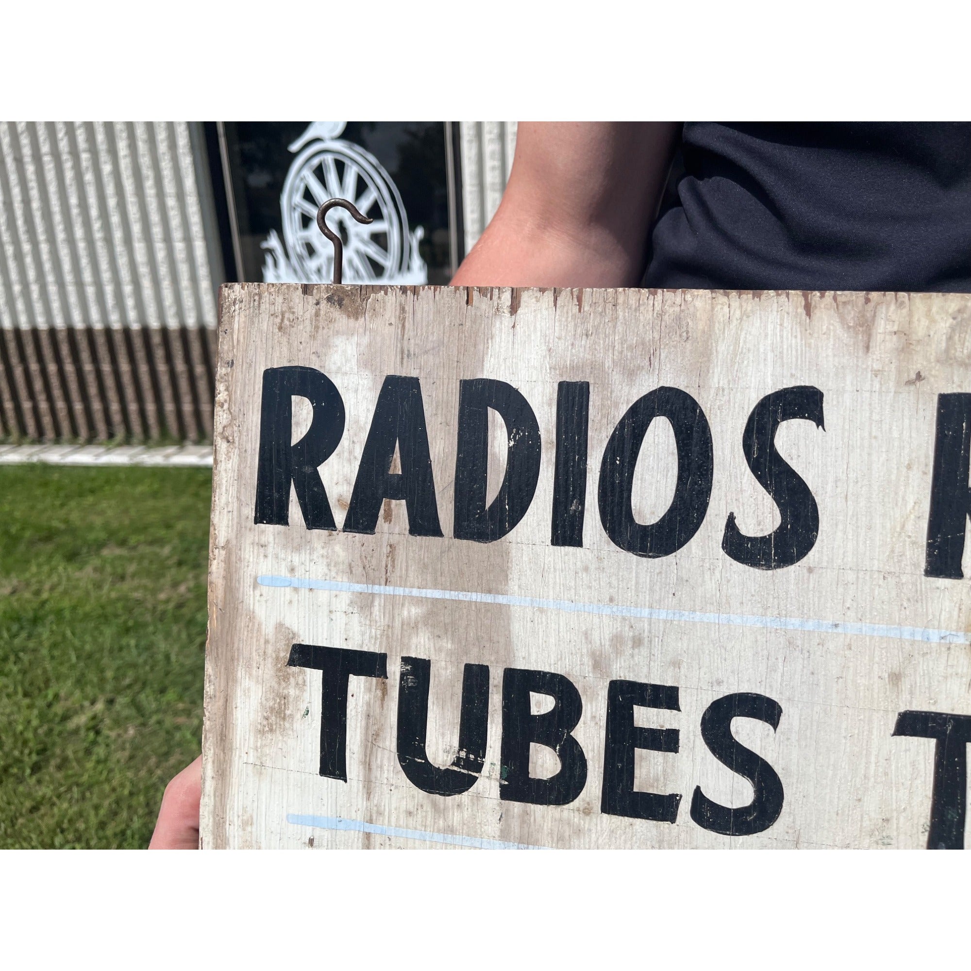 Vintage Radio Repair Tubes Tested Wooden Trade Hand Painted Sign Advertising
