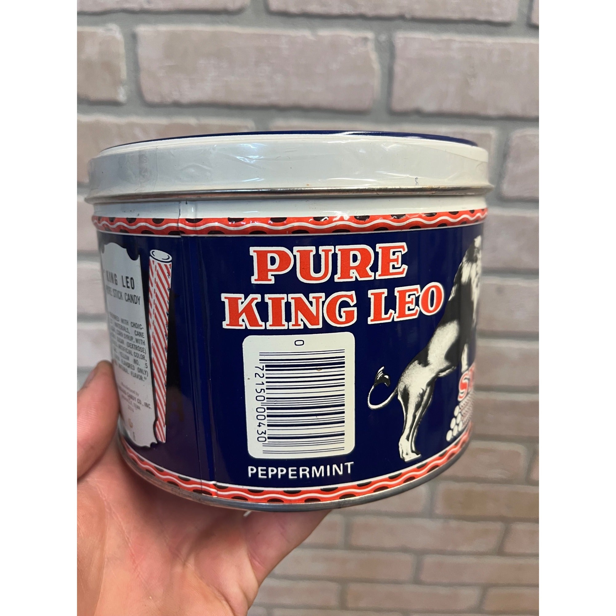 Vintage 1980s King Leo Stick Candy Tin 2lb Can Peppermint Lion Nashville TN
