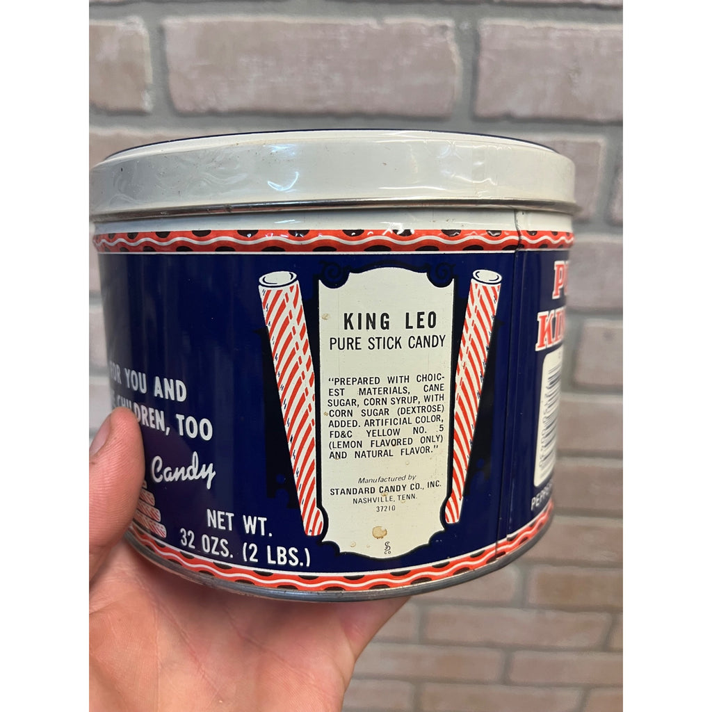 Vintage 1980s King Leo Stick Candy Tin 2lb Can Peppermint Lion Nashville TN