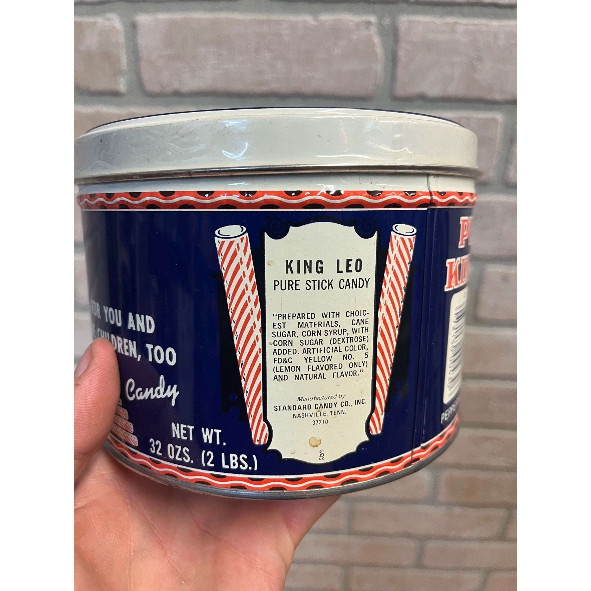 Vintage 1980s King Leo Stick Candy Tin 2lb Can Peppermint Lion Nashville TN