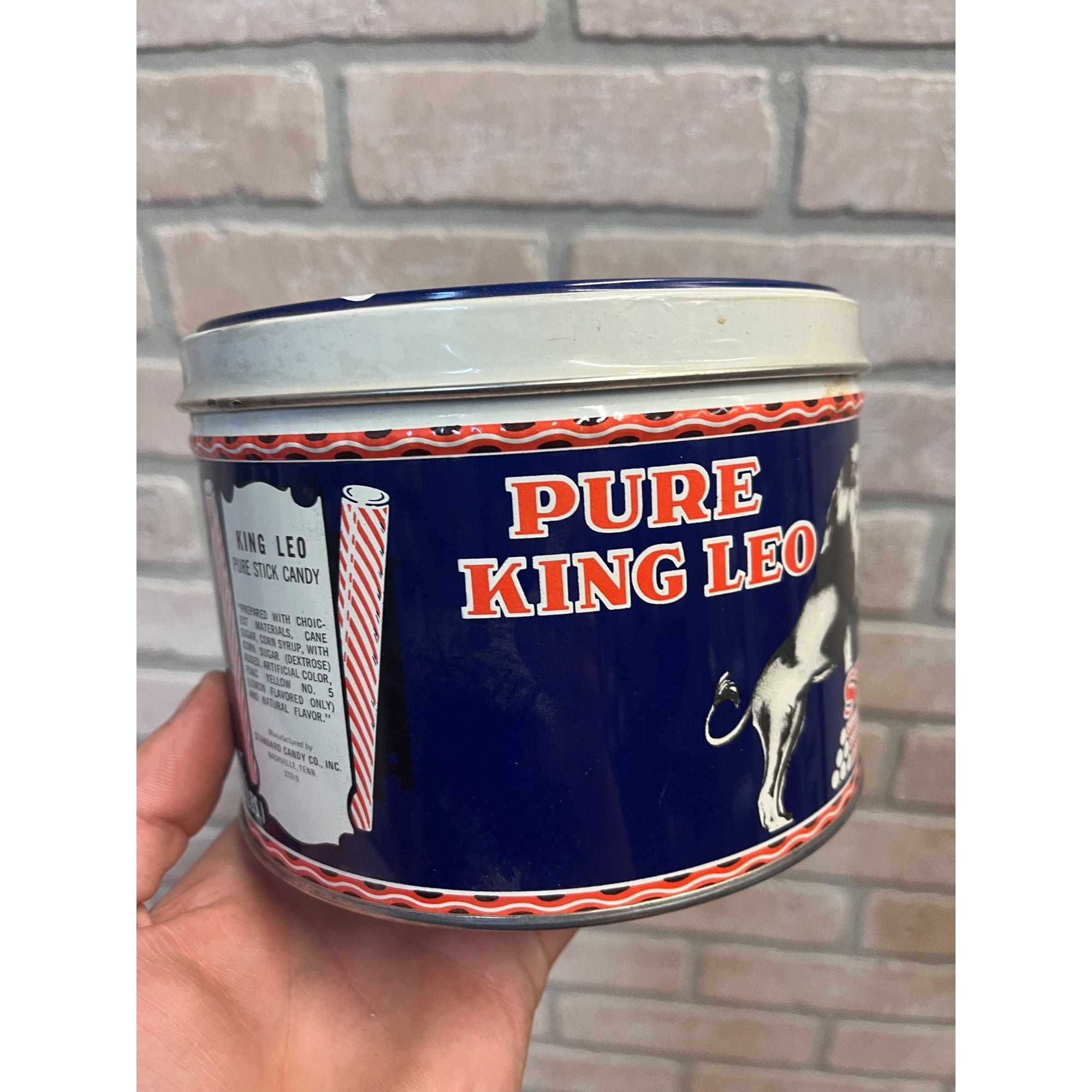 Vintage 1980s King Leo Stick Candy Tin 2lb Can Peppermint Lion Nashville TN