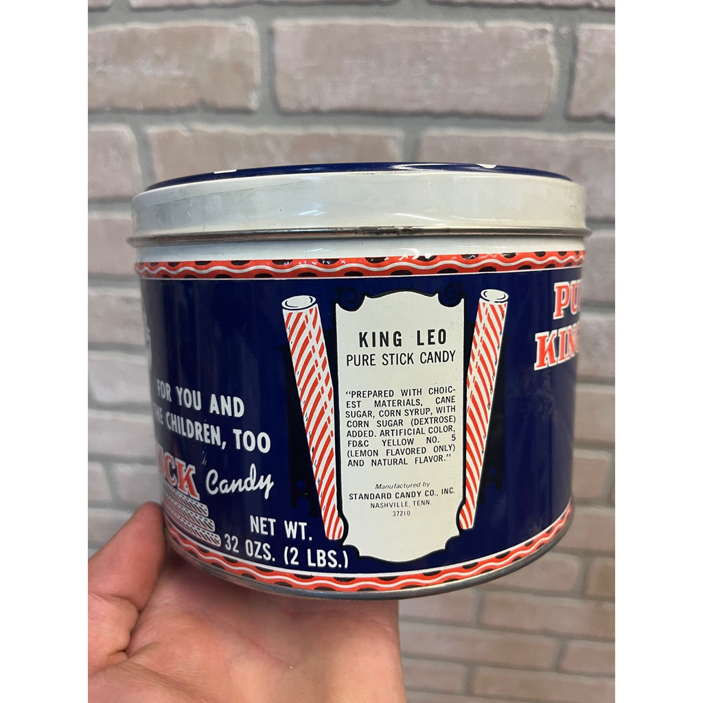 Vintage 1980s King Leo Stick Candy Tin 2lb Can Peppermint Lion Nashville TN