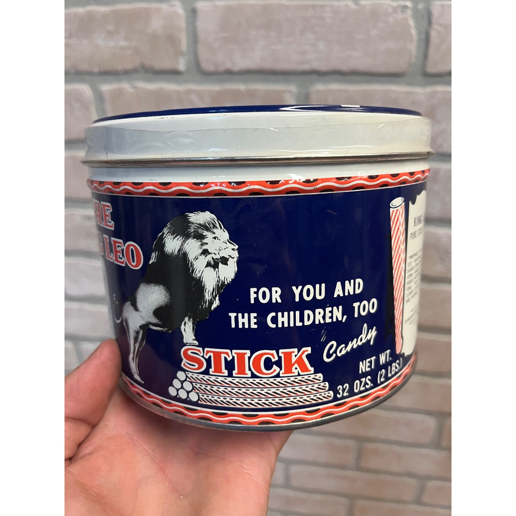 Vintage 1980s King Leo Stick Candy Tin 2lb Can Peppermint Lion Nashville TN