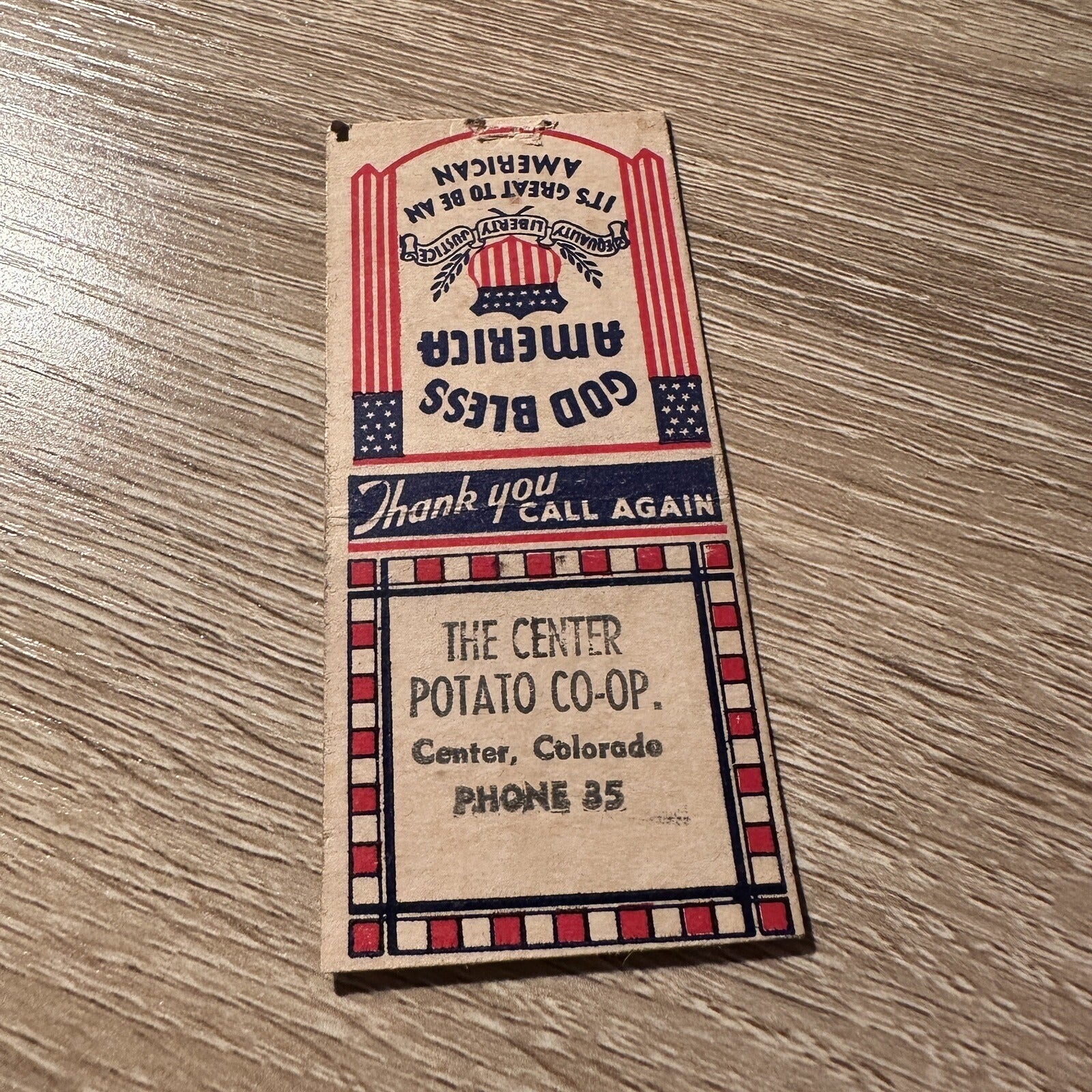 Vintage The Center Potato Co-op Center Colorado Advertising Matchbook