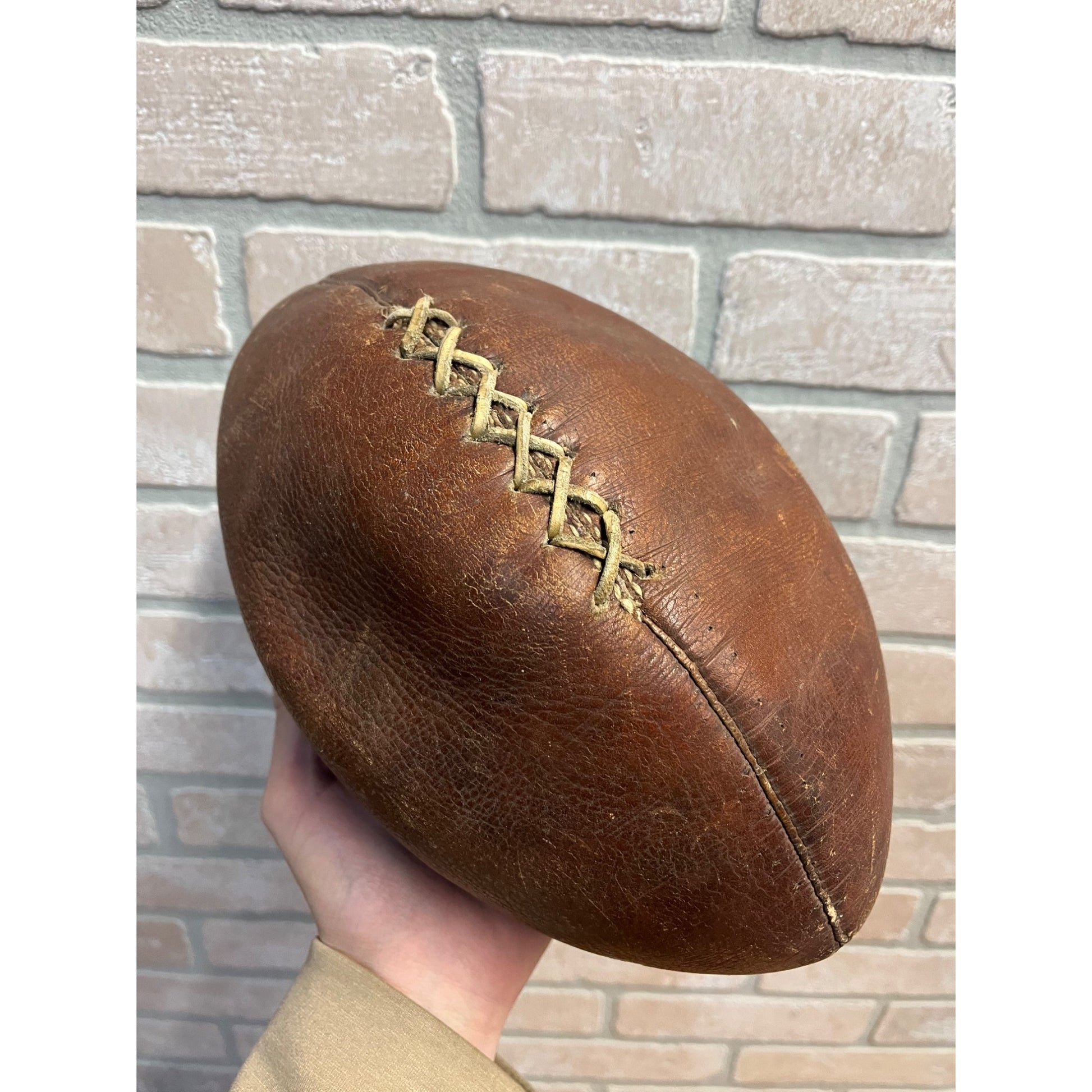 Antique Original Leather Football 1910s Hand Stitched Football 7 Lace Melon Ball