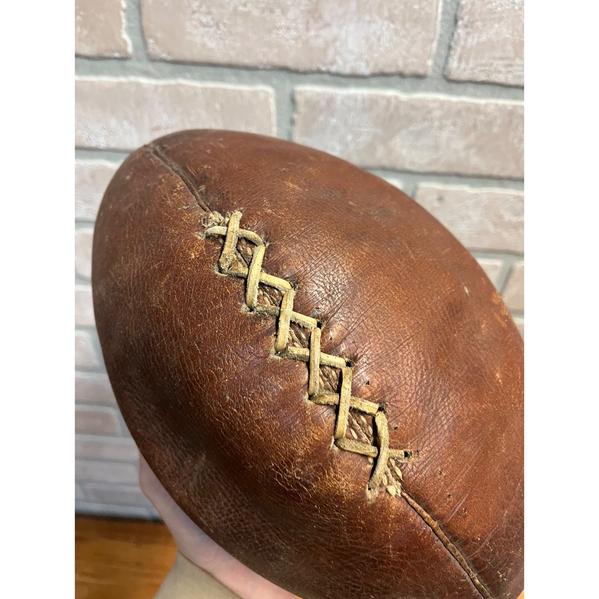 Antique Original Leather Football 1910s Hand Stitched Football 7 Lace Melon Ball