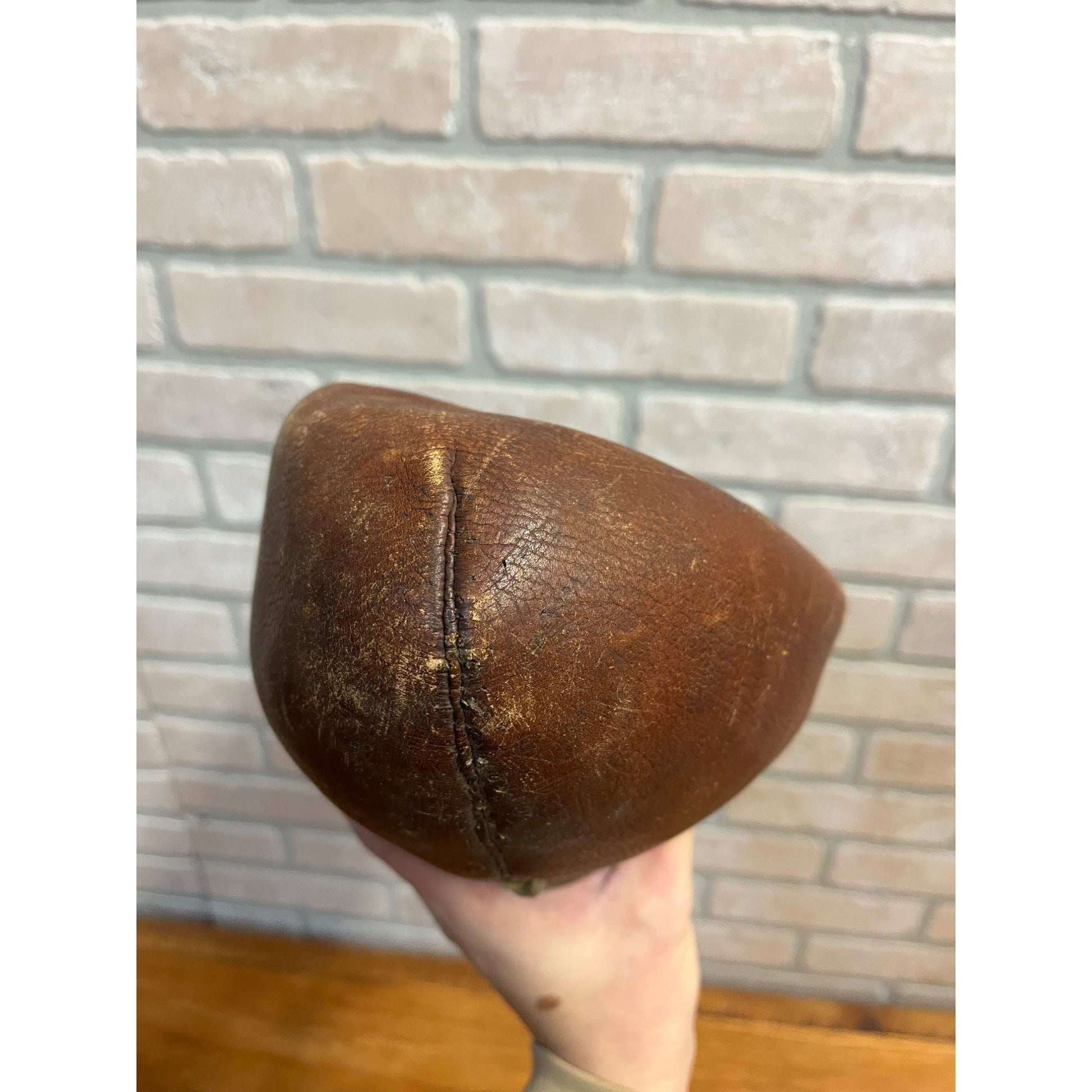 Antique Original Leather Football 1910s Hand Stitched Football 7 Lace Melon Ball