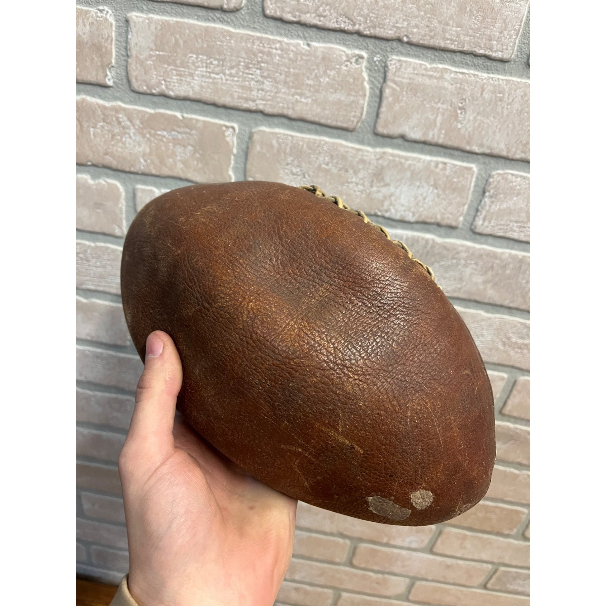 Antique Original Leather Football 1910s Hand Stitched Football 7 Lace Melon Ball