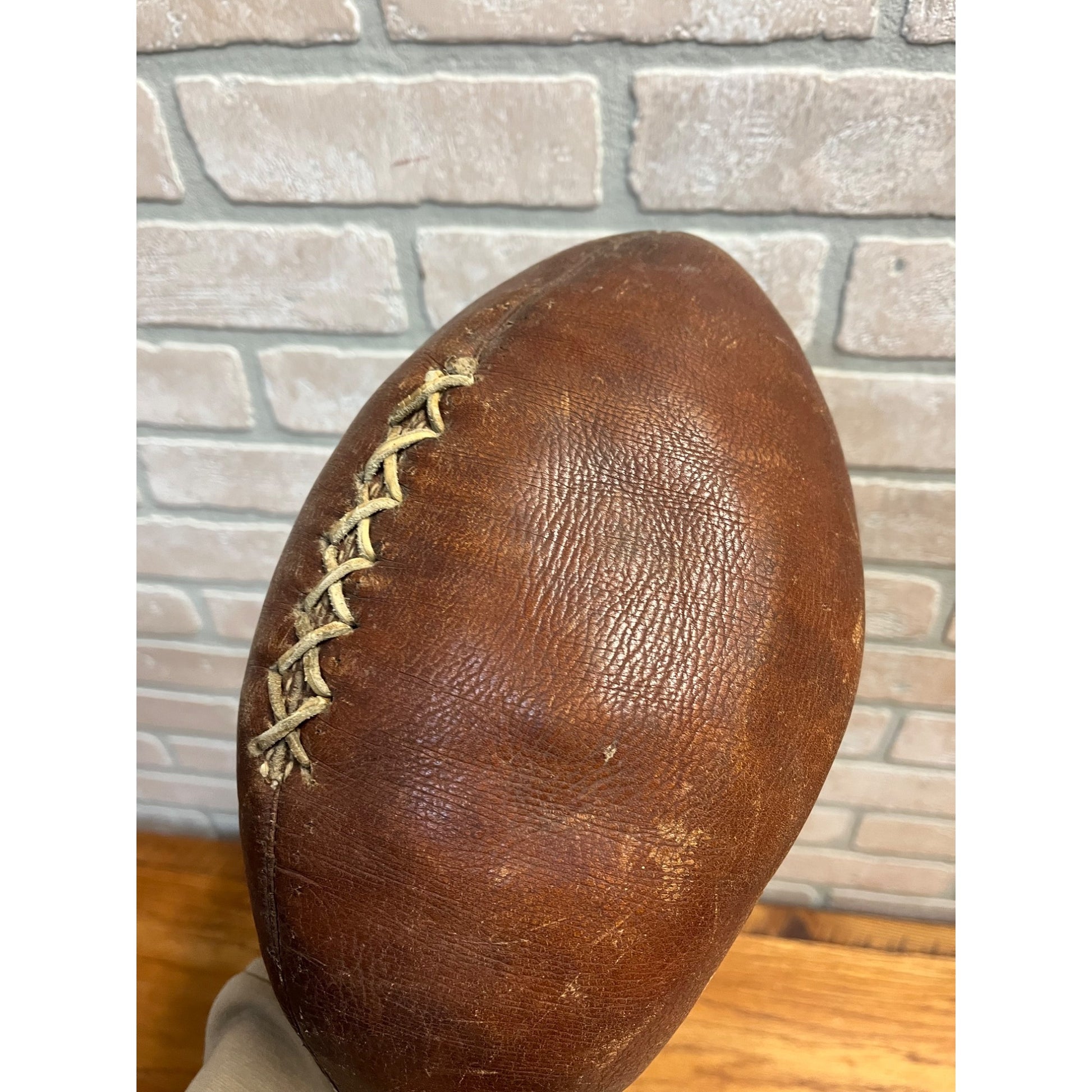 Antique Original Leather Football 1910s Hand Stitched Football 7 Lace Melon Ball