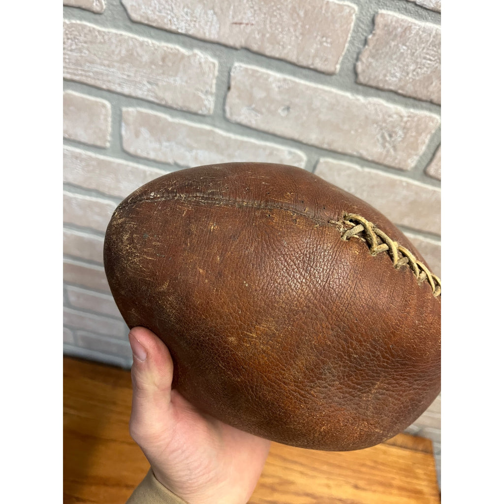 Antique Original Leather Football 1910s Hand Stitched Football 7 Lace Melon Ball