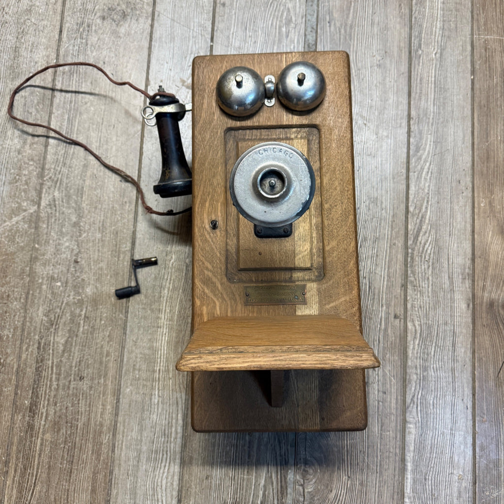 Antique Oak Chicago Telephone Supply Co. Hand-Crank Wall Mount Indiana