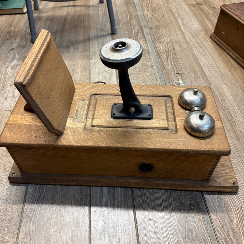 Antique Oak Chicago Telephone Supply Co. Hand-Crank Wall Mount Indiana