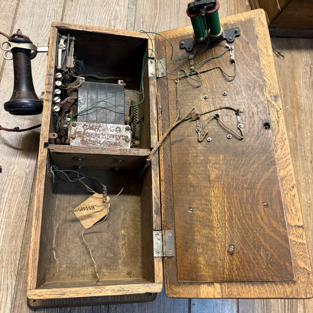 Antique Oak Chicago Telephone Supply Co. Hand-Crank Wall Mount Indiana