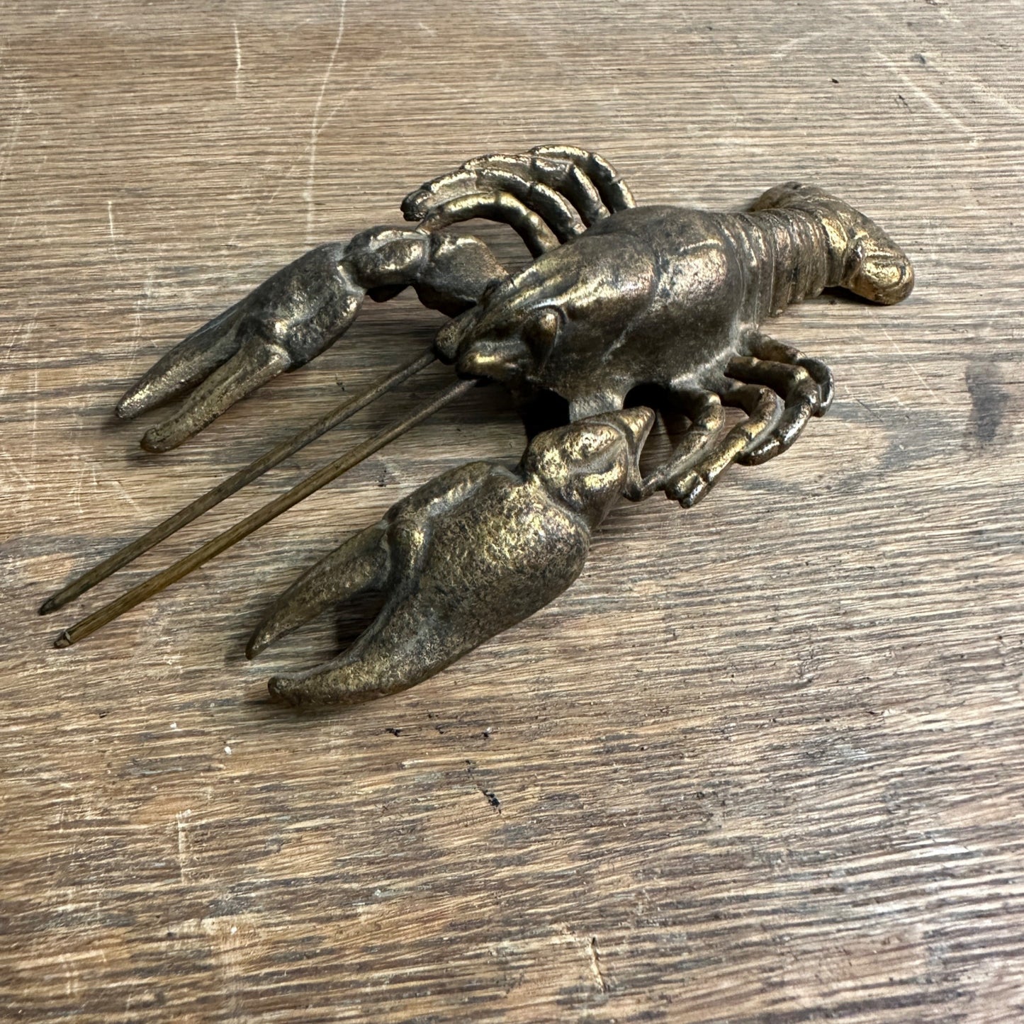 Vintage Brass Lobster Crawfish Crayfish Crustacean Prawn Figurine Paperweight 6"